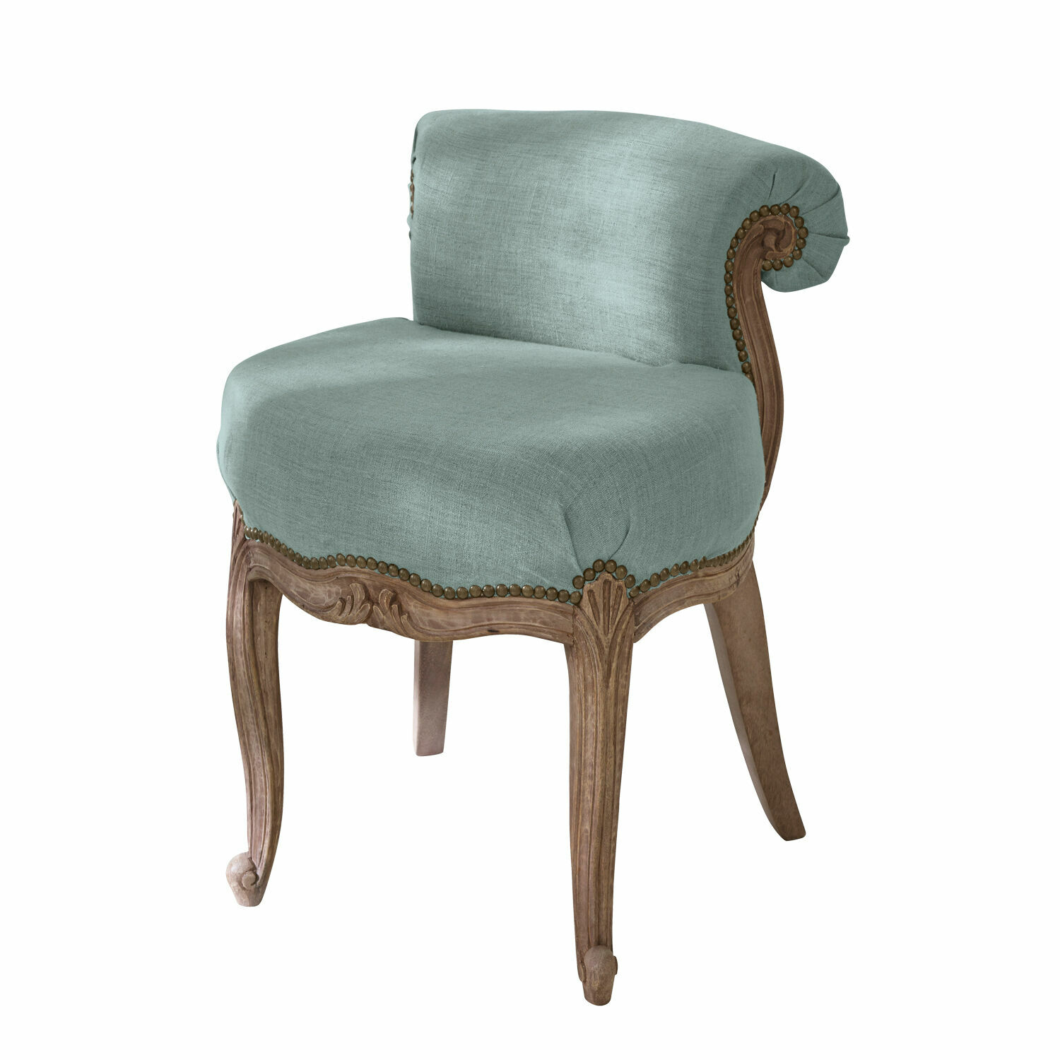 Fauteuil Rivel met blauwe stof en houten frame, elegante vintage stijl voor woonkamer
