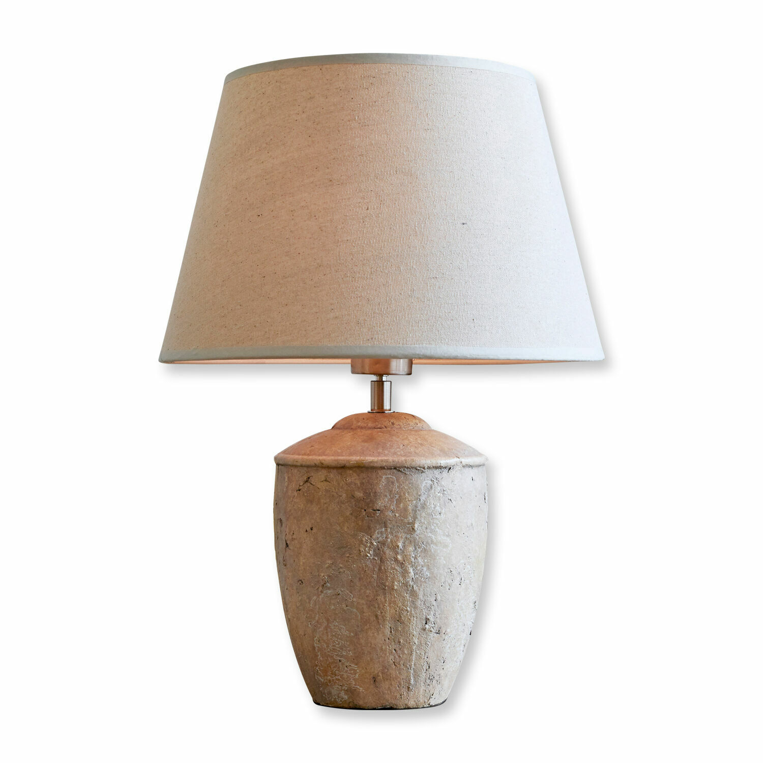 Tafellamp Verfaille Tafellamp met beige kap en natuurstenen voet in natuurlijke kleur, sfeerverlichting voor binnen
