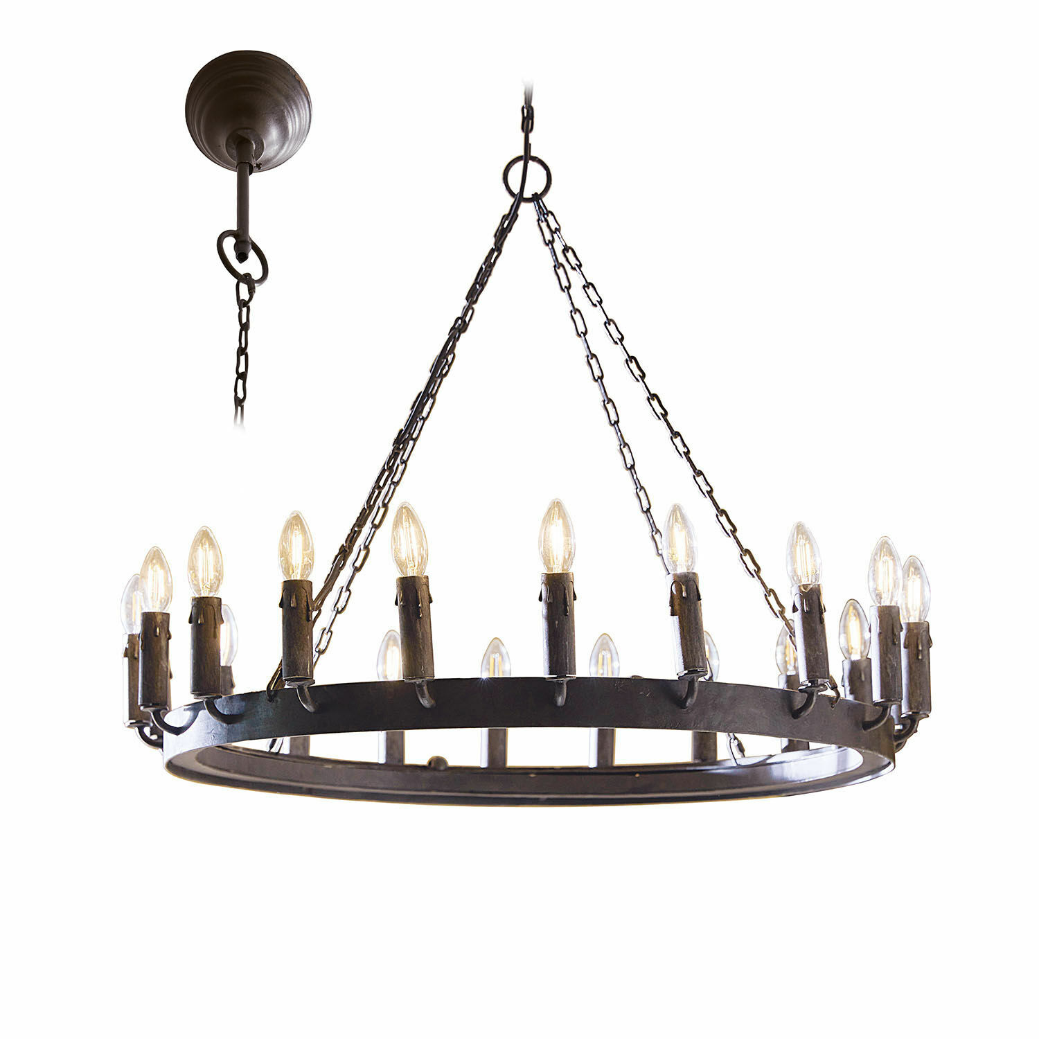 Kroonluchter Mahéru Zwarte metalen kroonluchter met 16 retro lampen voor woonkamer en eetkamer