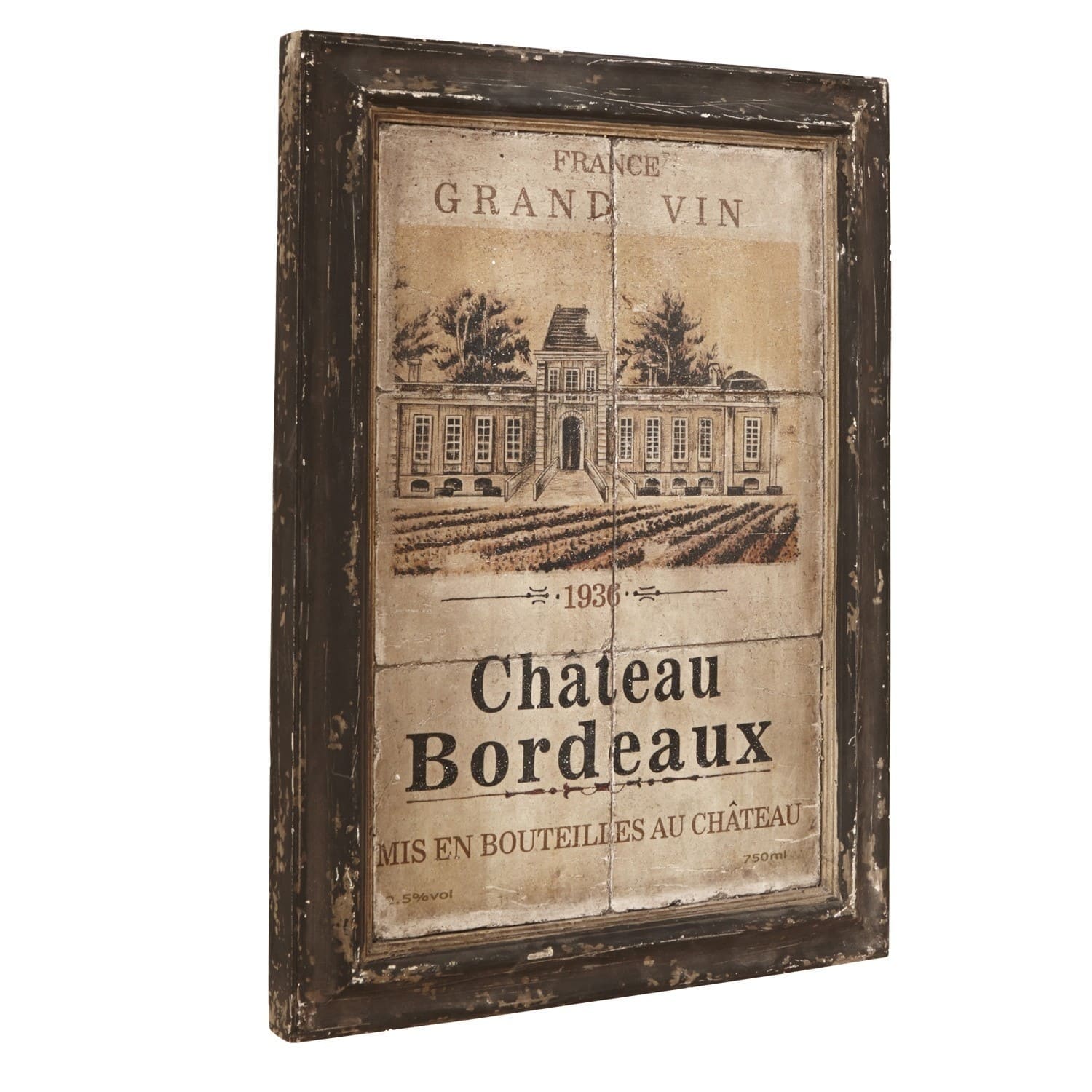 Afbeelding Château Bordeaux Vintage wanddecoratie Chateau Bordeaux met donkere houten lijst voor interieurdecoratie