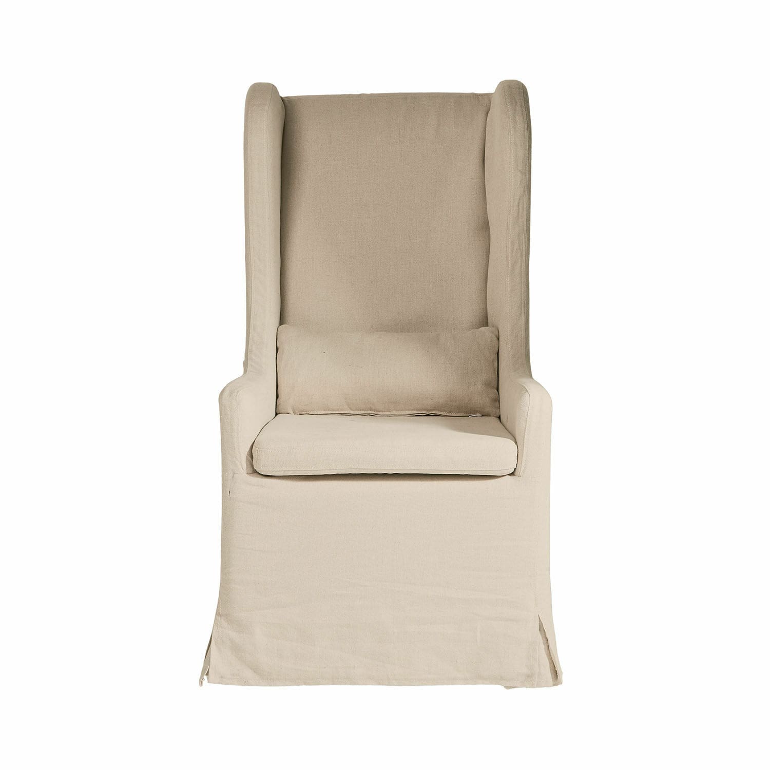 Fauteuil met wieltjes Belmarina Beige oorfauteuil van linnen stof, comfortabele en stijlvolle stoel voor de woonkamer