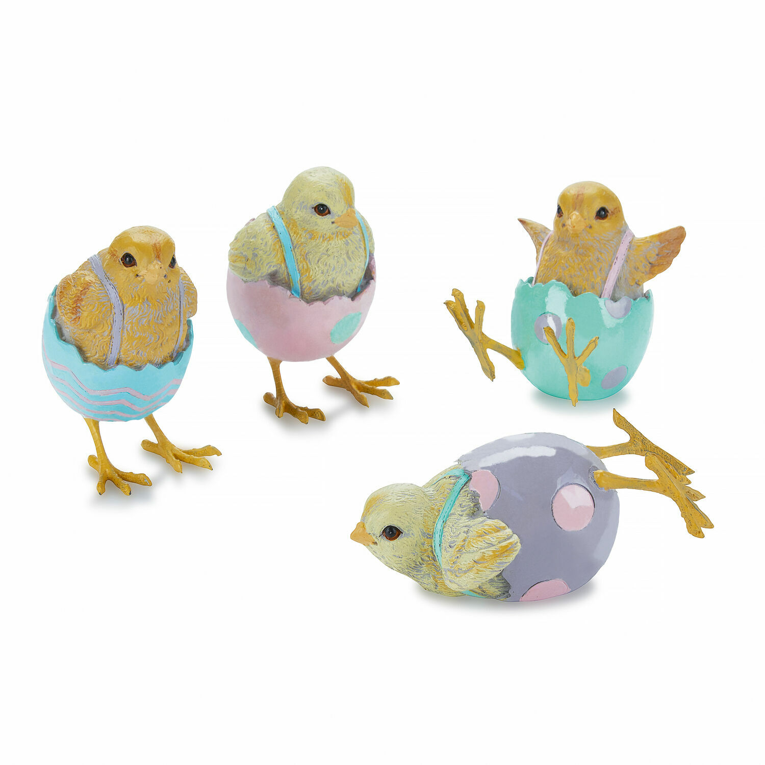Kuiken set van 4 Persienne Set van vier decoratieve kuikens in pastelkleurige eierschalen voor Pasen