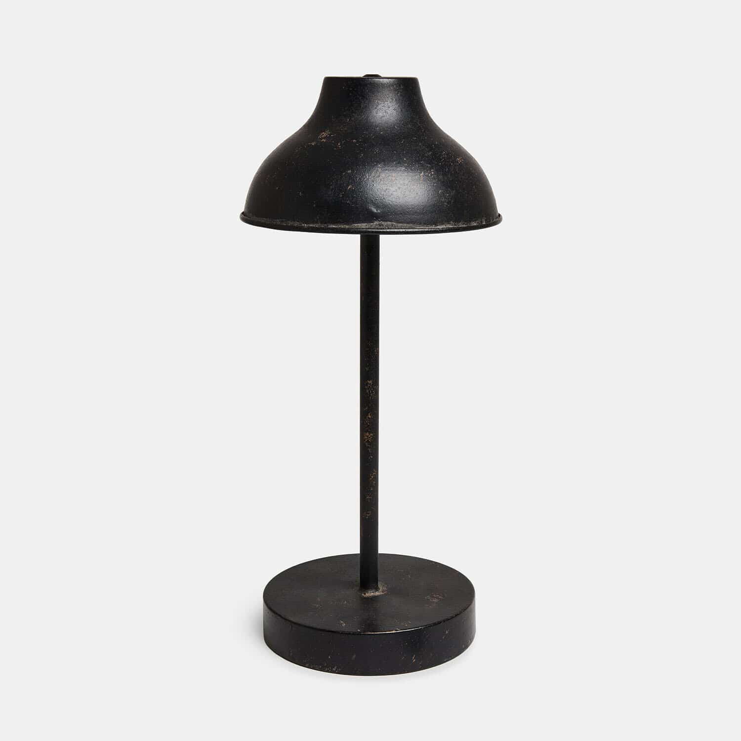 Oplaadbare ledtafellamp Henvique Zwarte metalen tafellamp met ronde voet en vintage kap voor binnenverlichting