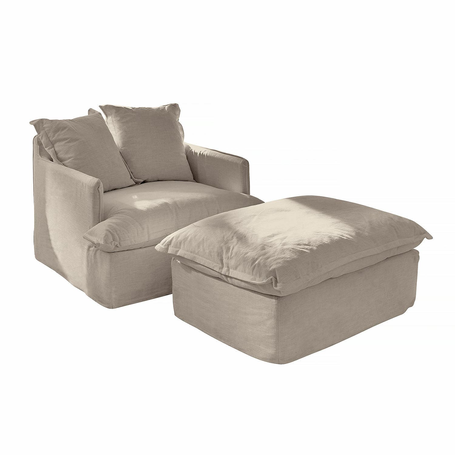 Grijze Avignon fauteuil van stof met voetenbank, comfortabele meubel voor woonkamer en ontspanning