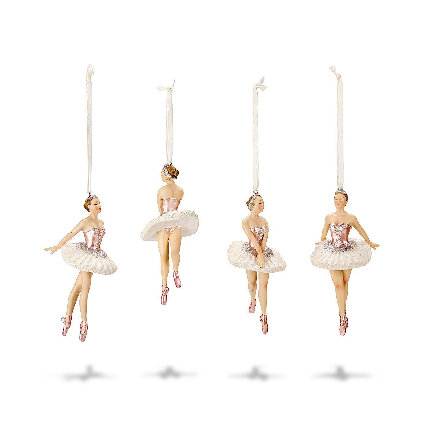 Figuur set van 4 Tadley Set van vier ballerina-ornamenten in roze-witte tulejurken voor feestelijke decoratie