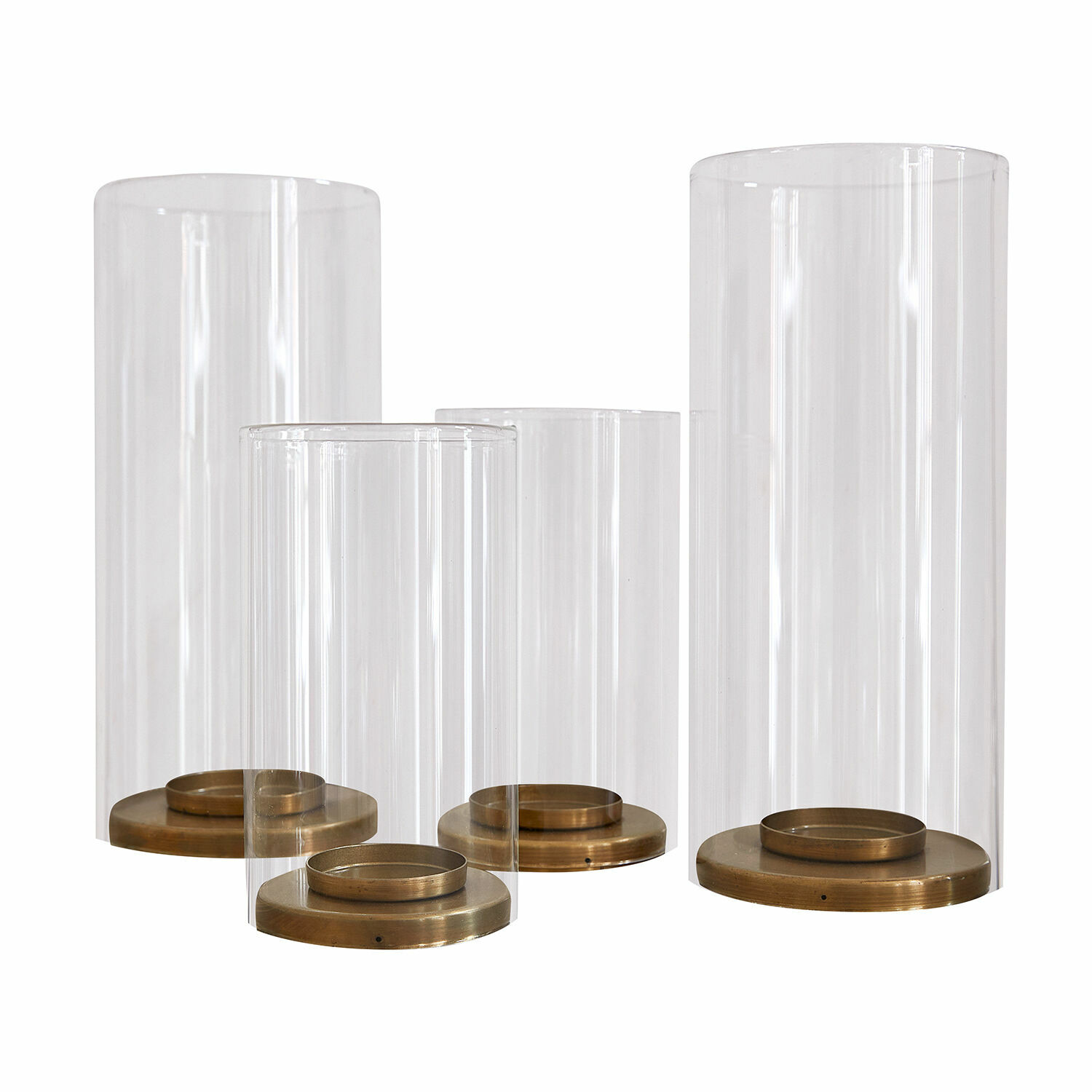 Windlicht set van 4 Kriven Set van vier transparante glazen lantaarns met messing voet voor interieurdecoratie