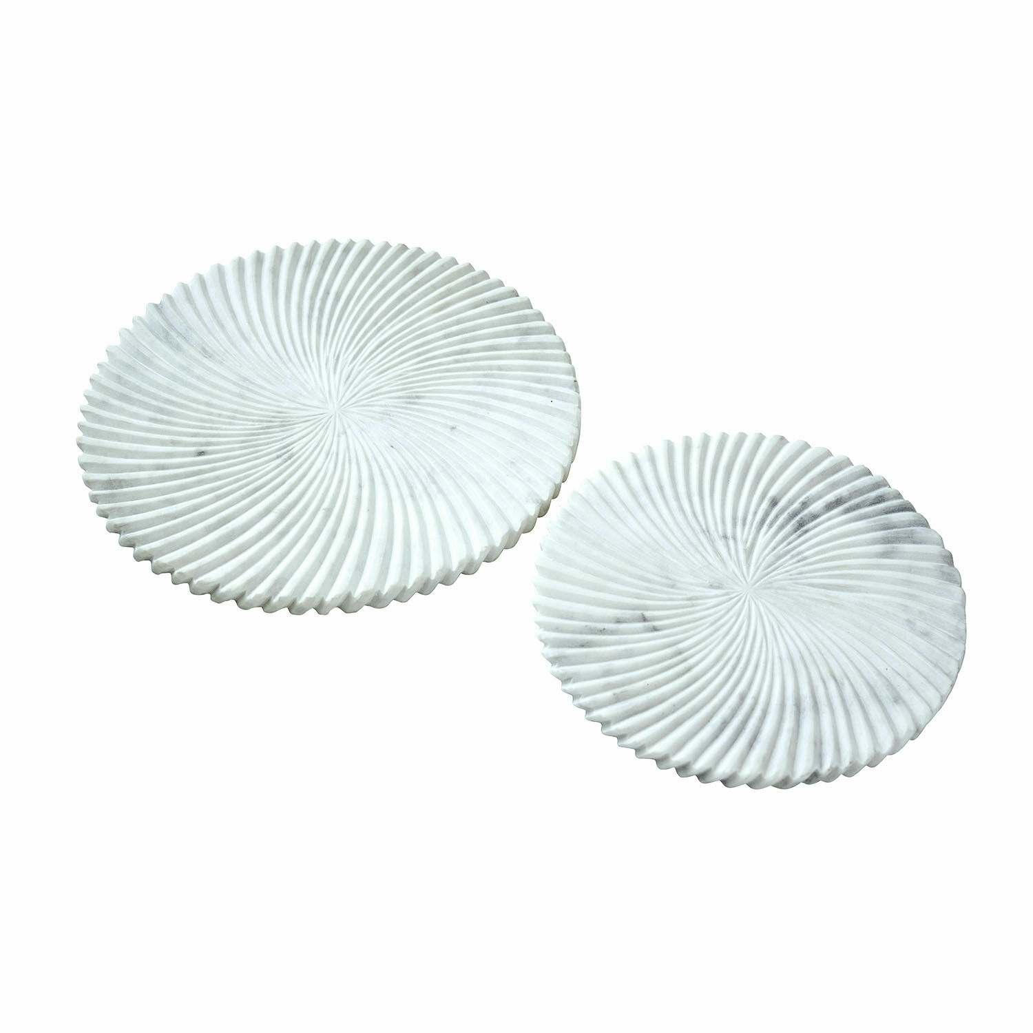 Plateau set van 2 Bellarivas Set van twee witte marmeren borden met golvend patroon, elegante decoratie voor thuis