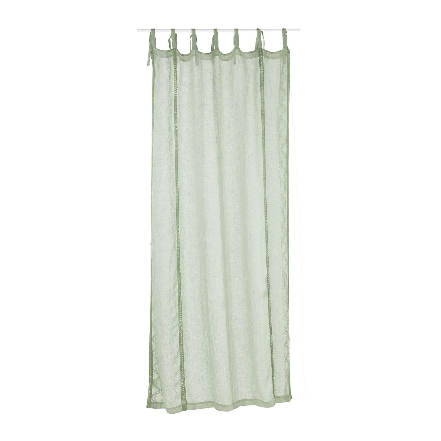 Gordijn Atlantropa Lichte groene linnen gordijn met fijne borduursels en lussen om op te hangen, raamdecoratie