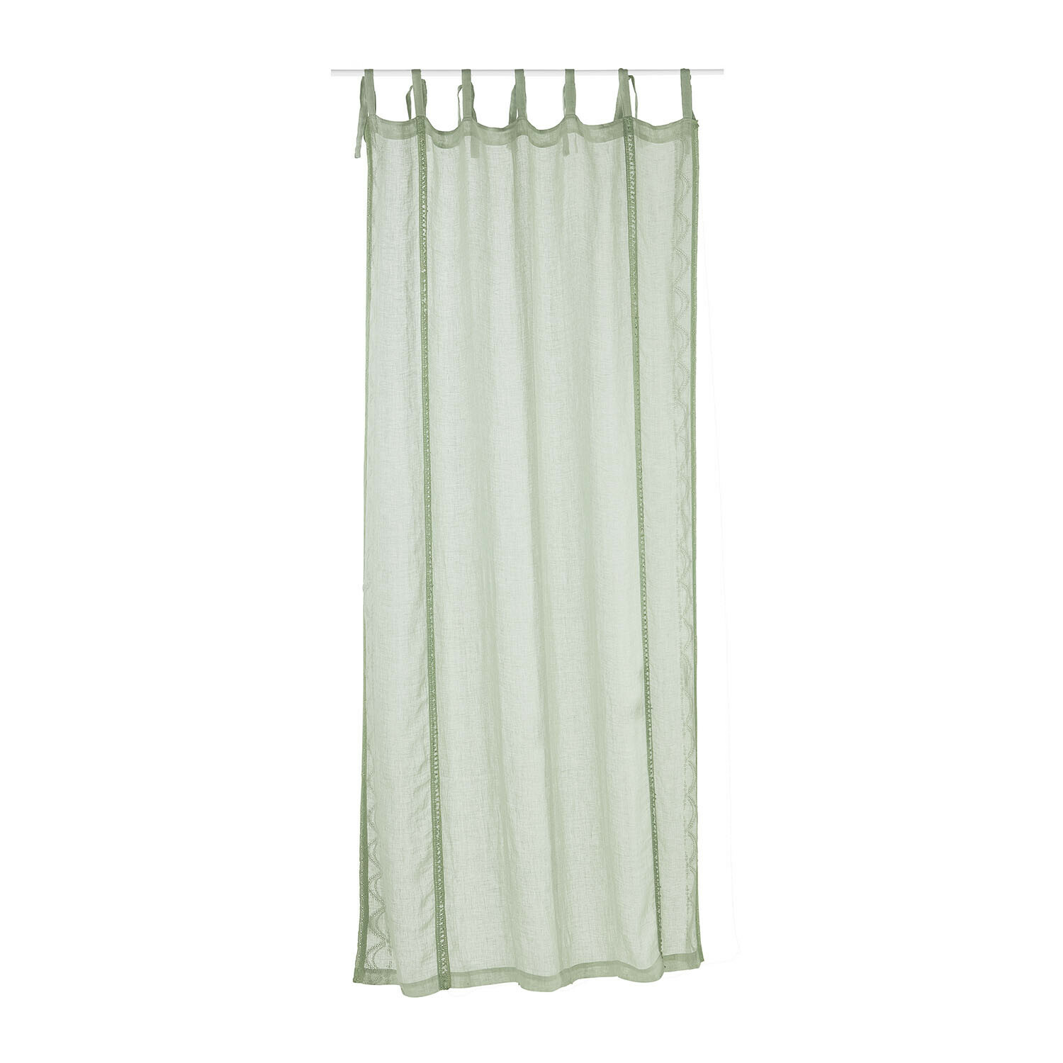 Gordijn Atlantropa Lichte groene linnen gordijn met fijne borduursels en lussen om op te hangen, raamdecoratie