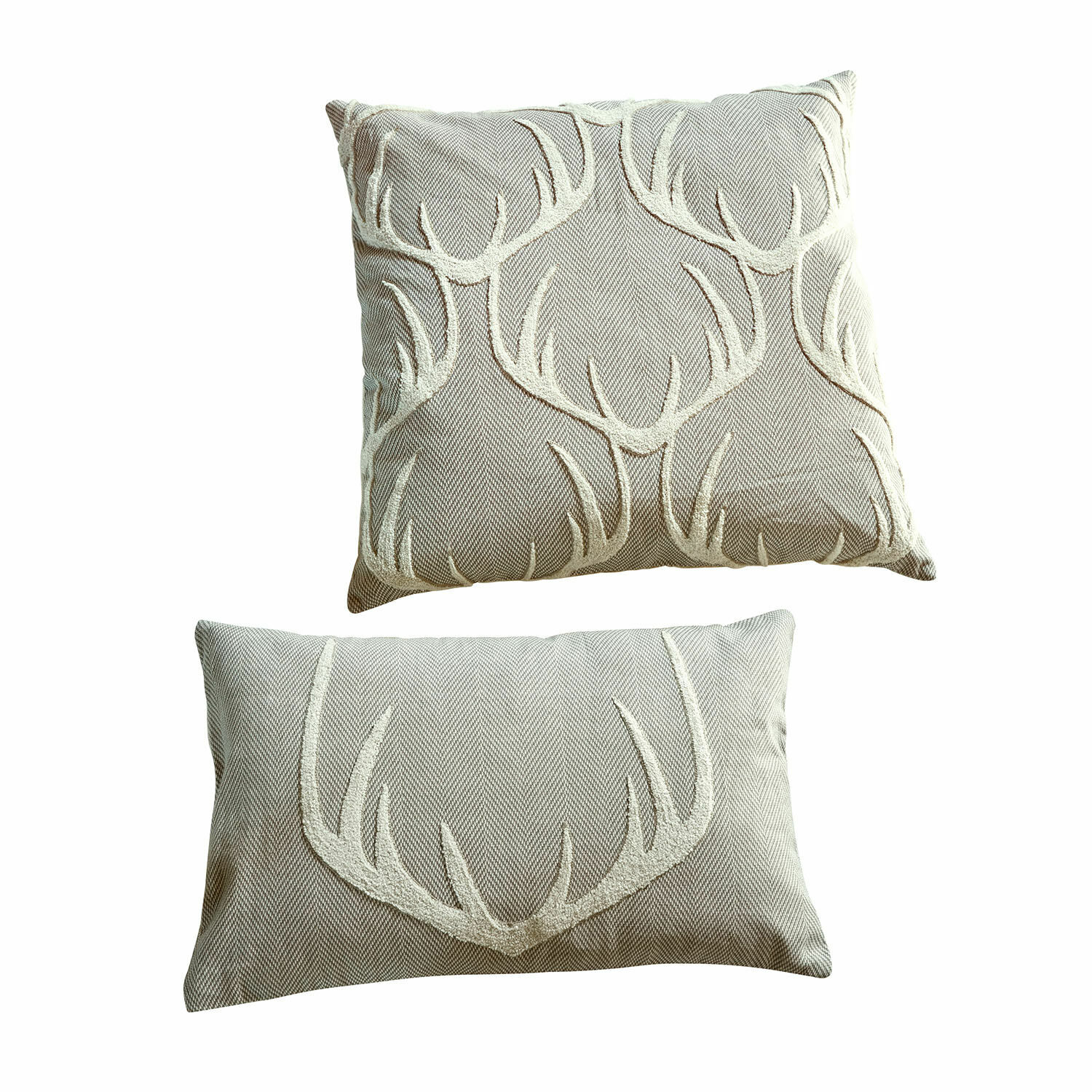 Kussenhoes set van 2 Soreva Set van twee decoratieve kussens van beige stof met geborduurd geweimotief, woontextiel