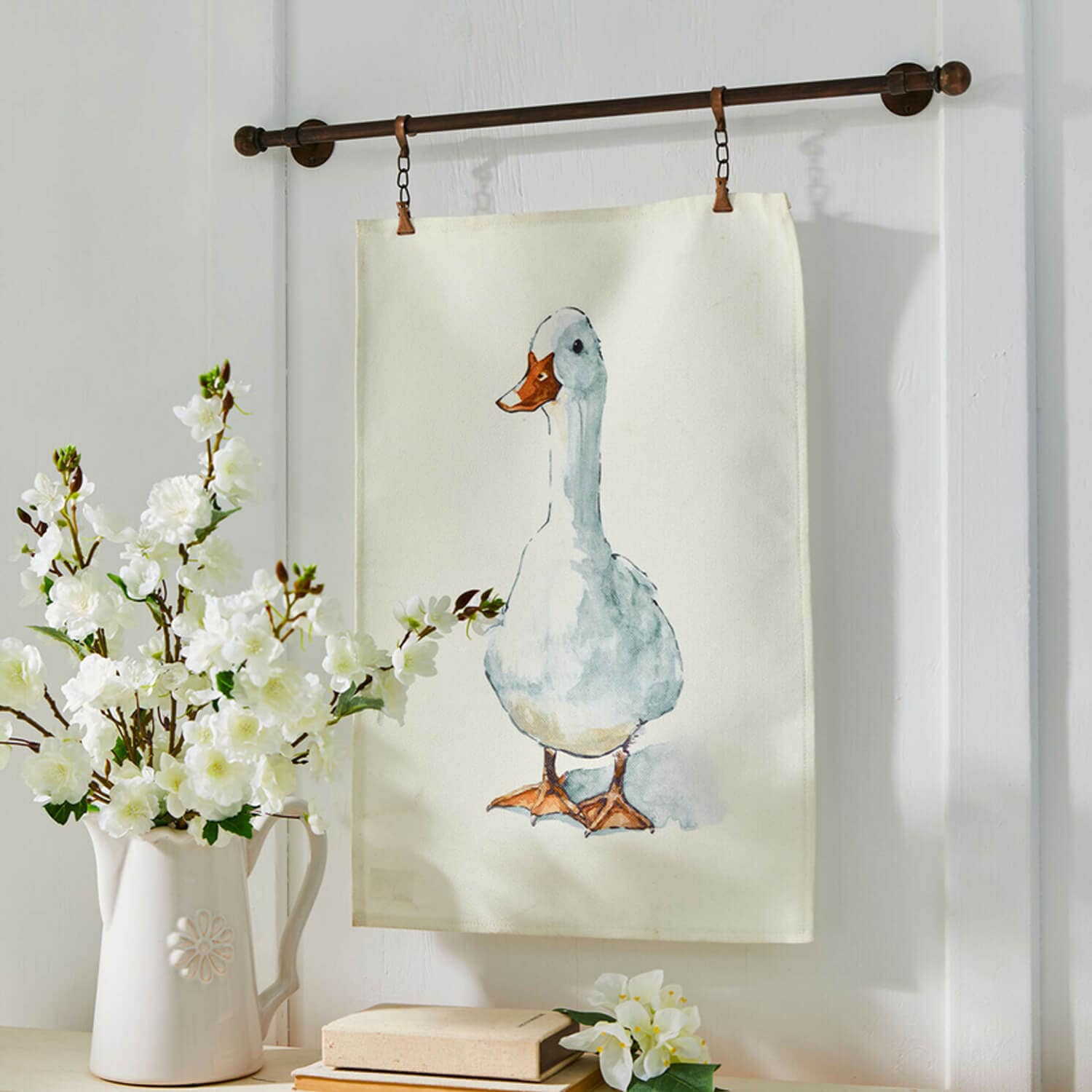 Decoratieve katoenen stof met eendenprint in pasteltinten voor rustieke interieurs