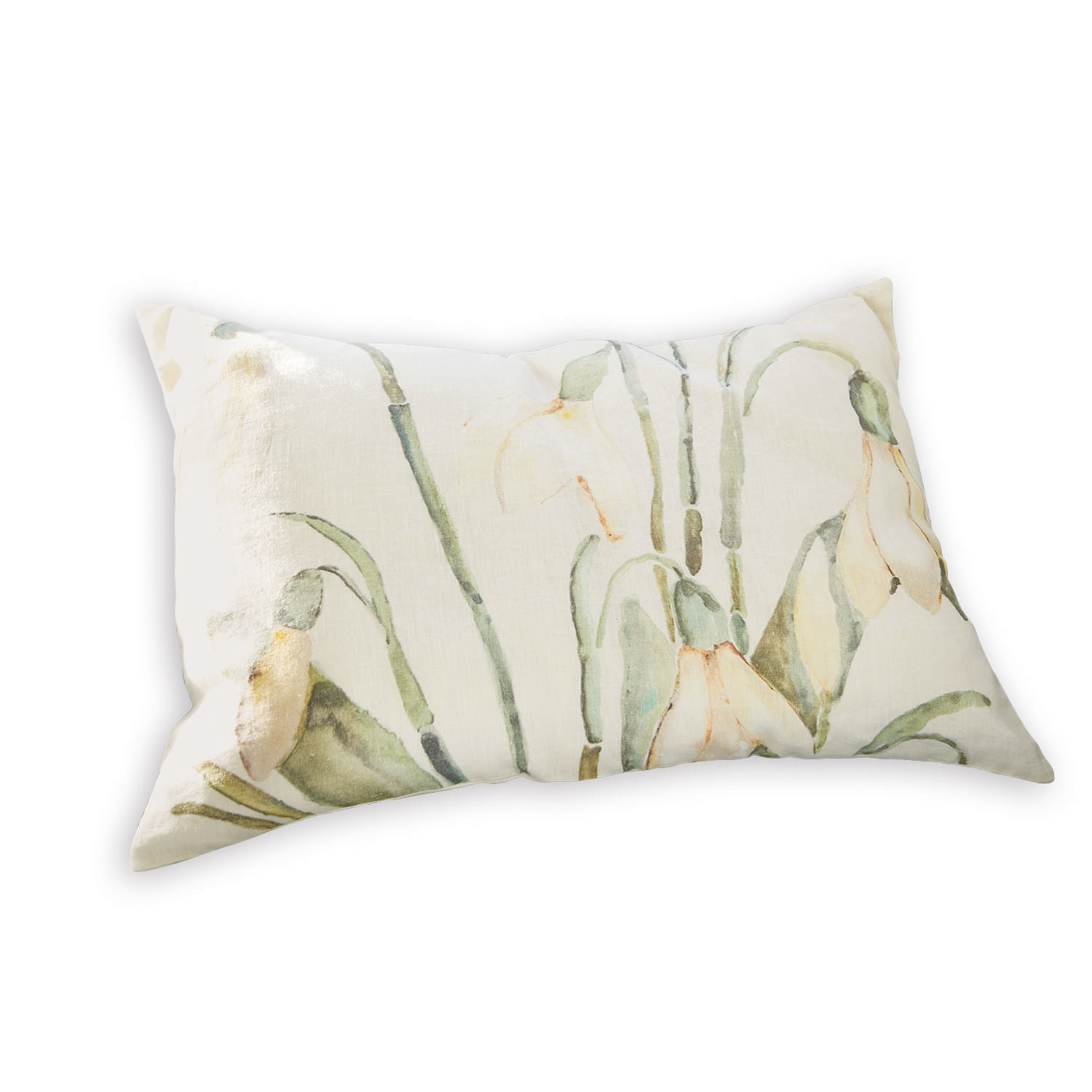 Kussenhoes Willmare Rechthoekig decoratief kussen van katoen in crème met groene bloemmotieven voor interieur