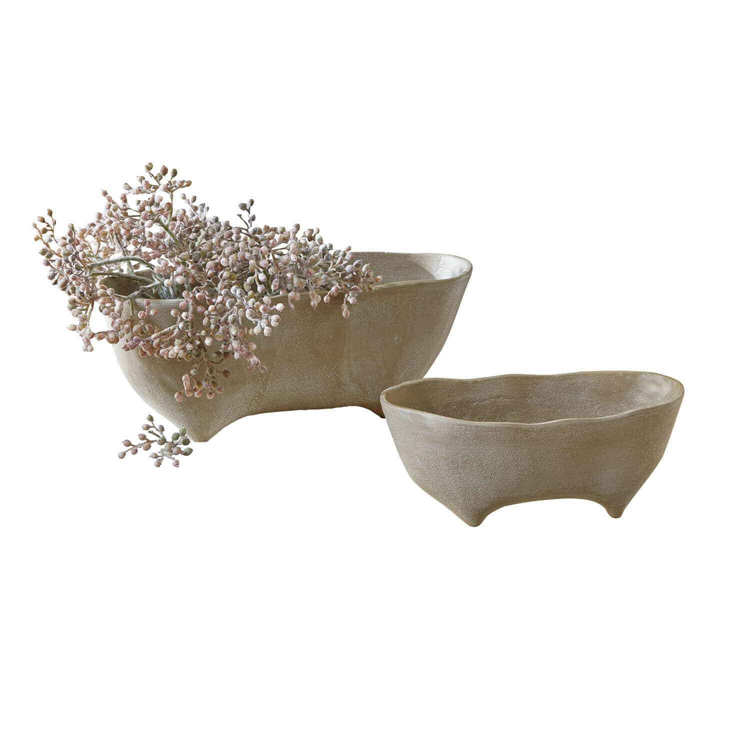 Schaal set van 2 Maelida Set van twee beige keramische kommen op pootjes voor decoratie en opslag