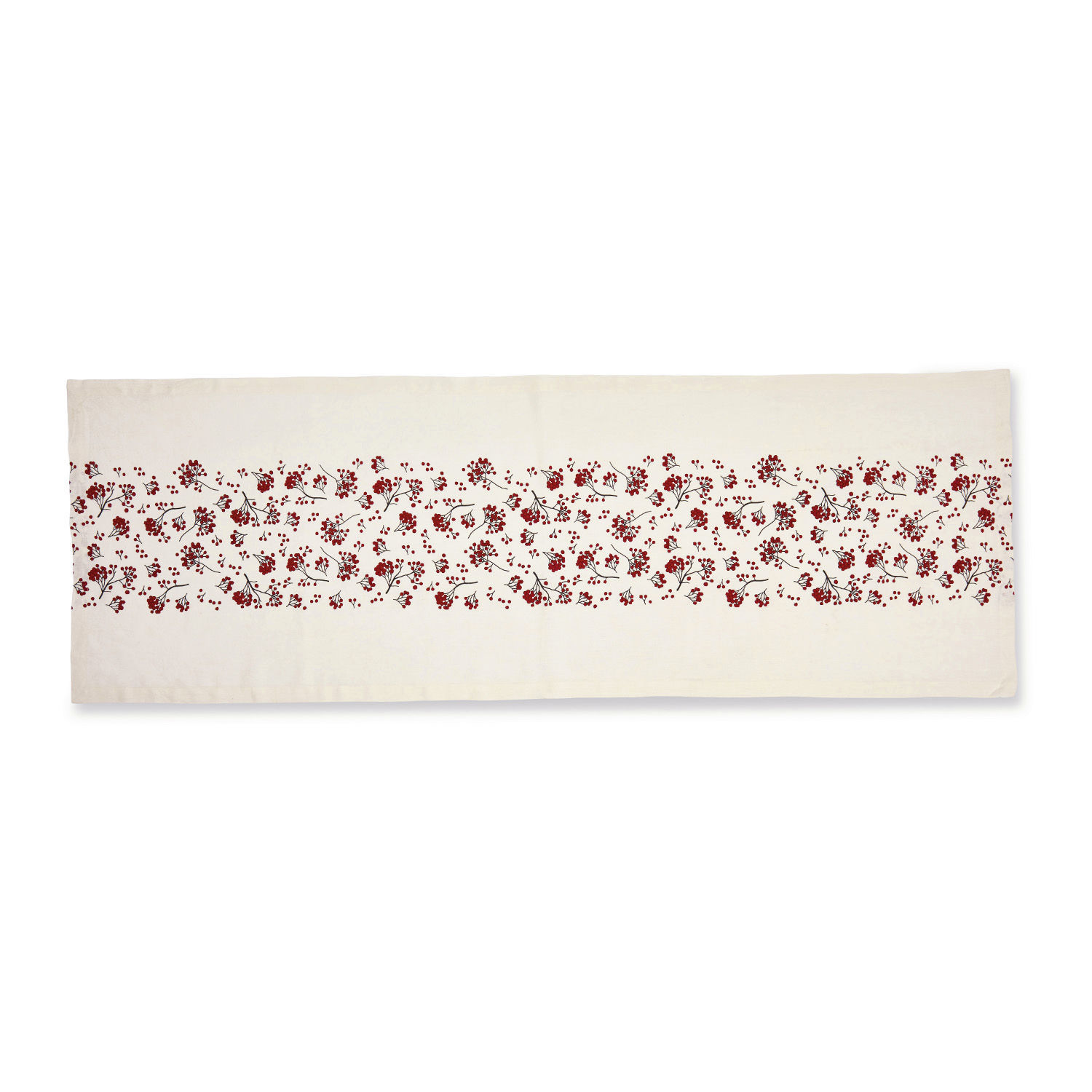 Tafelloper Vestré Witte katoenen tafelloper met rood bloemenpatroon, decoratieve woontextiel
