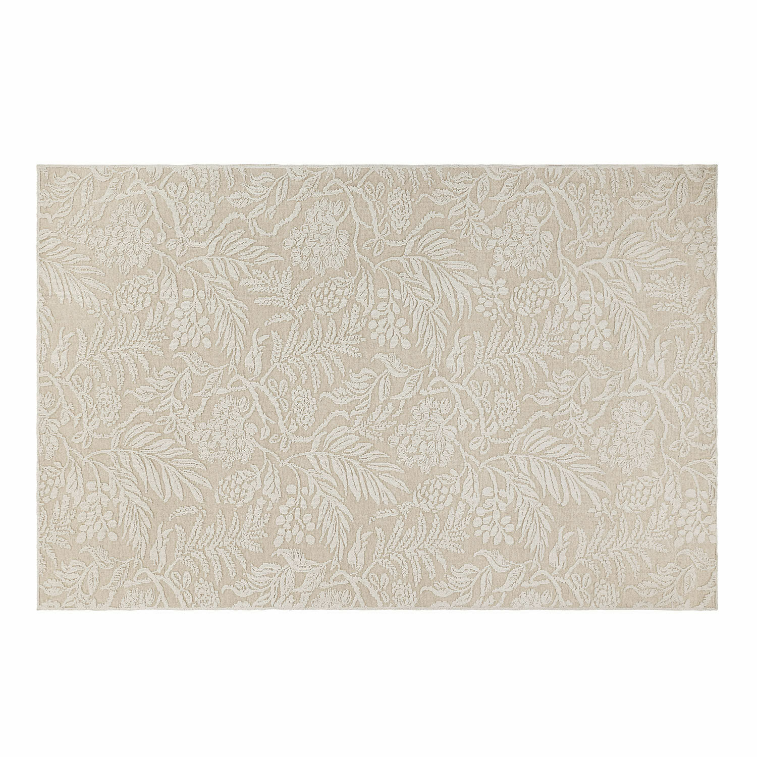 Vloerkleed Azimra Beige katoenen vloerkleed met fijn bloemmotief, perfect voor interieurdecoratie