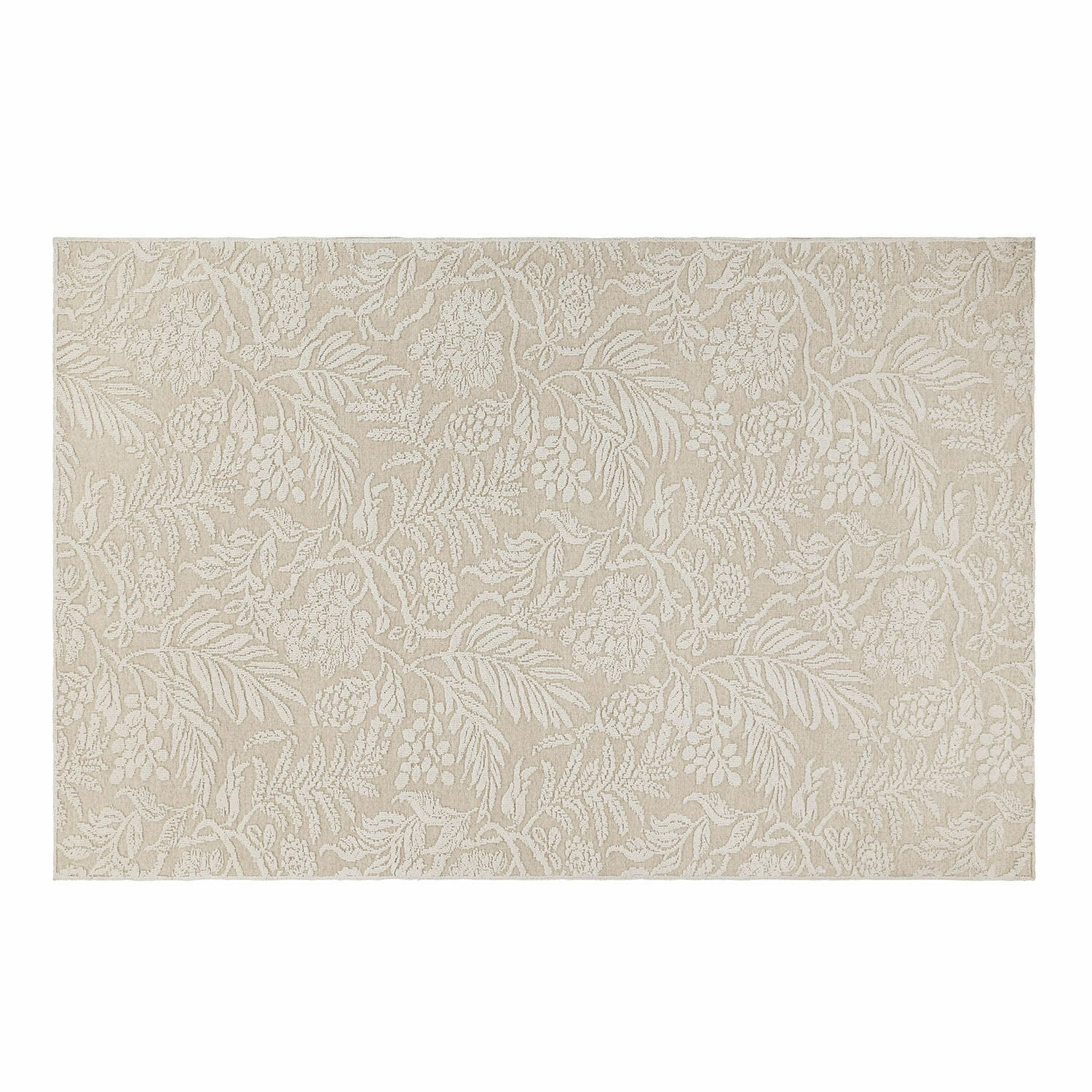 Vloerkleed Azimra Beige katoenen vloerkleed met fijn bloemmotief, perfect voor interieurdecoratie