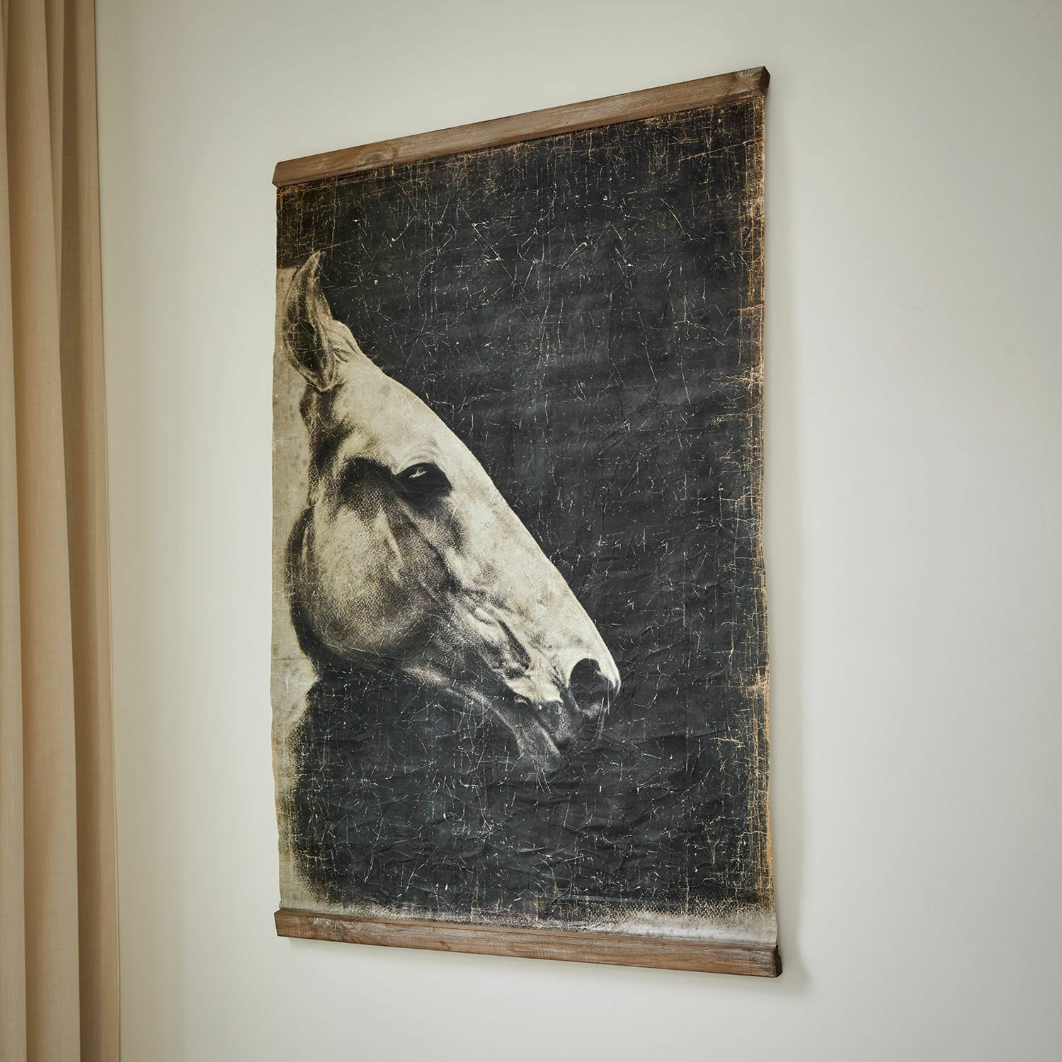 Afbeelding Ravonnach Vintage wandposter met zwart-wit paardenportret en houten lijst als decoratie voor aan de muur