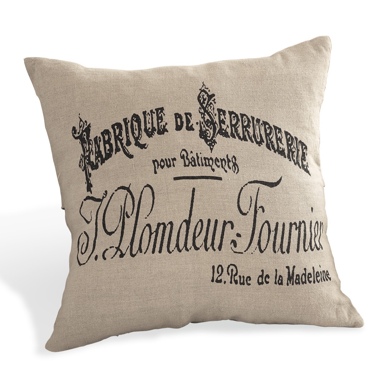 Kussenhoes Darby Beige linnen sierkussen met zwarte vintage Franse print voor woonkamerdecoratie