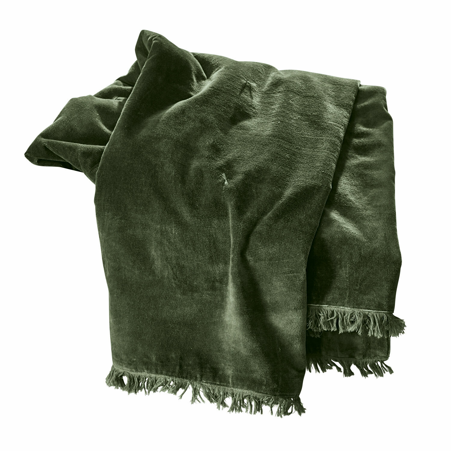 Plaid Maelis Groene fluwelen deken met franjes, zachte stof voor interieurdecoratie en comfort
