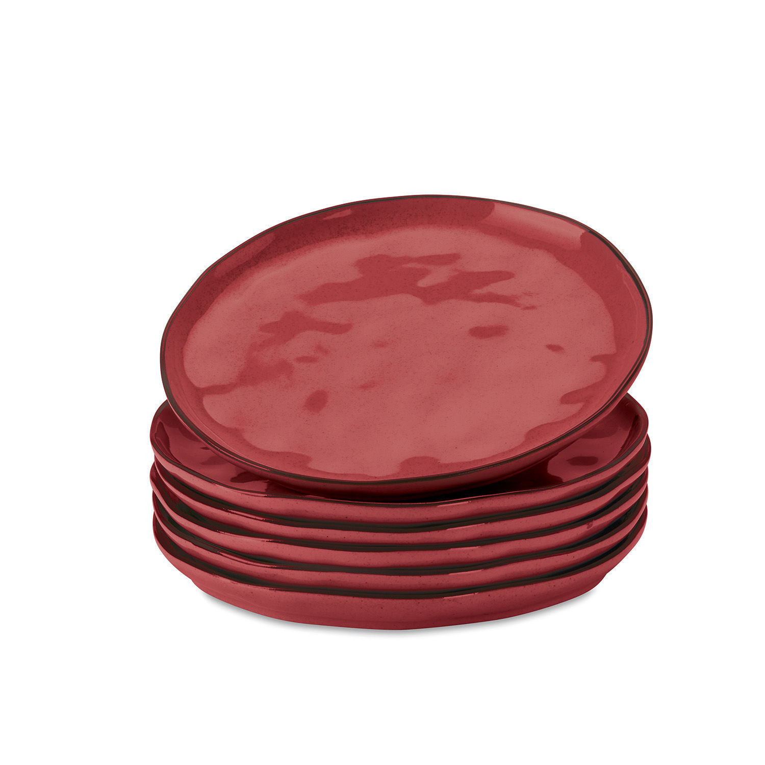rood Set van 6 rode keramische dessertborden met onregelmatige vorm in rustieke stijl