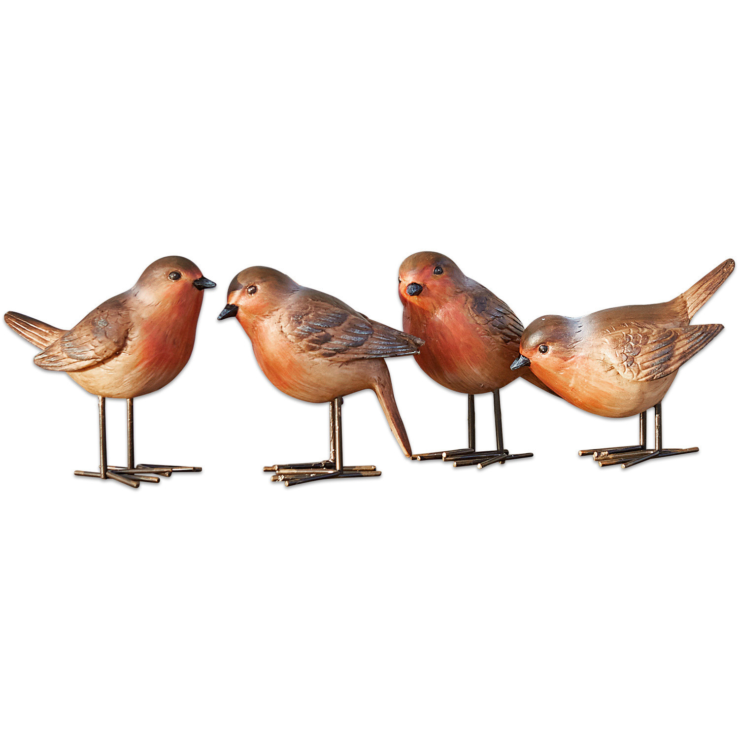 Vogel set van 4 Siblings Set van vier decoratieve houten vogels in bruin-oranje tinten voor interieur- en tuindecoratie