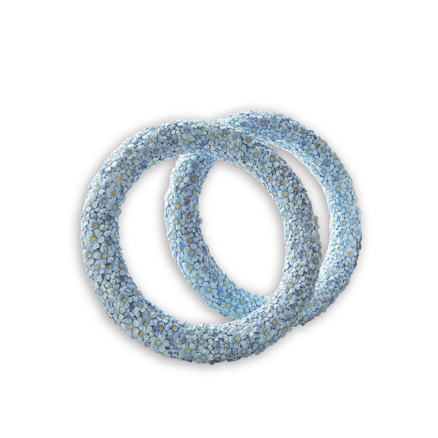Twee blauwe ringen versierd met kleine bloemen, lente- of zomerdecoratie