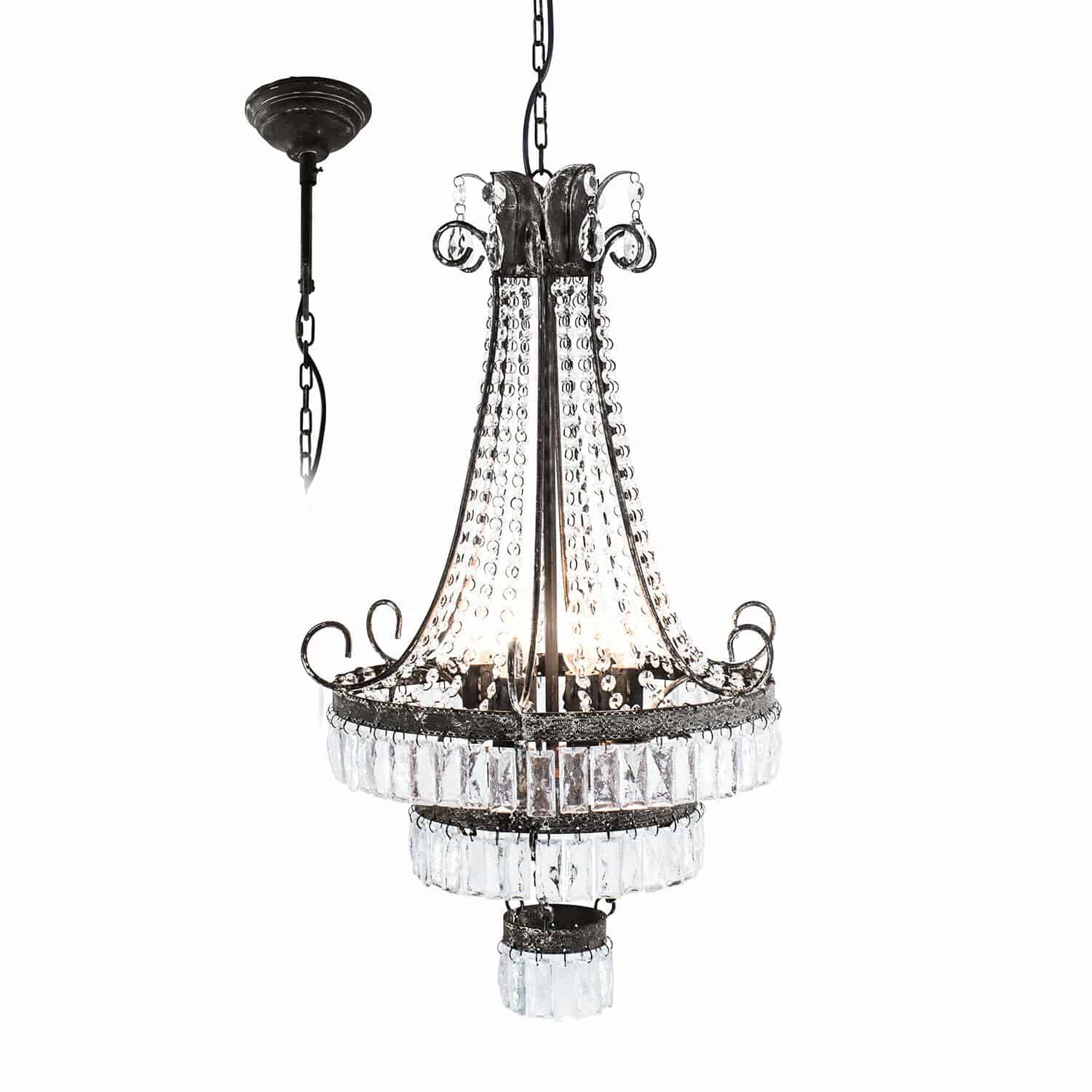 Kroonluchter Léchelle Hangende kroonluchter van zwart metaal en kristal, elegante verlichting voor woonkamer