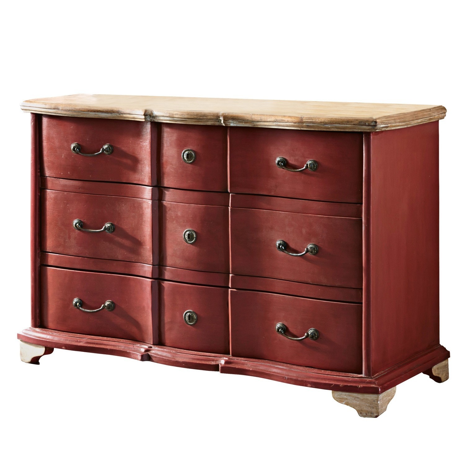 rood/bruin Aiguillon houten kast in wijnrood met lichte bovenkant, opbergmeubel voor woonkamer