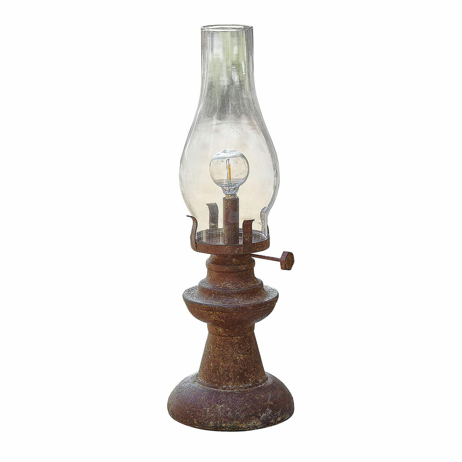 Oplaadbare ledlantaarn Chexbres Decoratieve lantaarn van roestig metaal met doorzichtige glazen kap voor sfeerverlichting binnen
