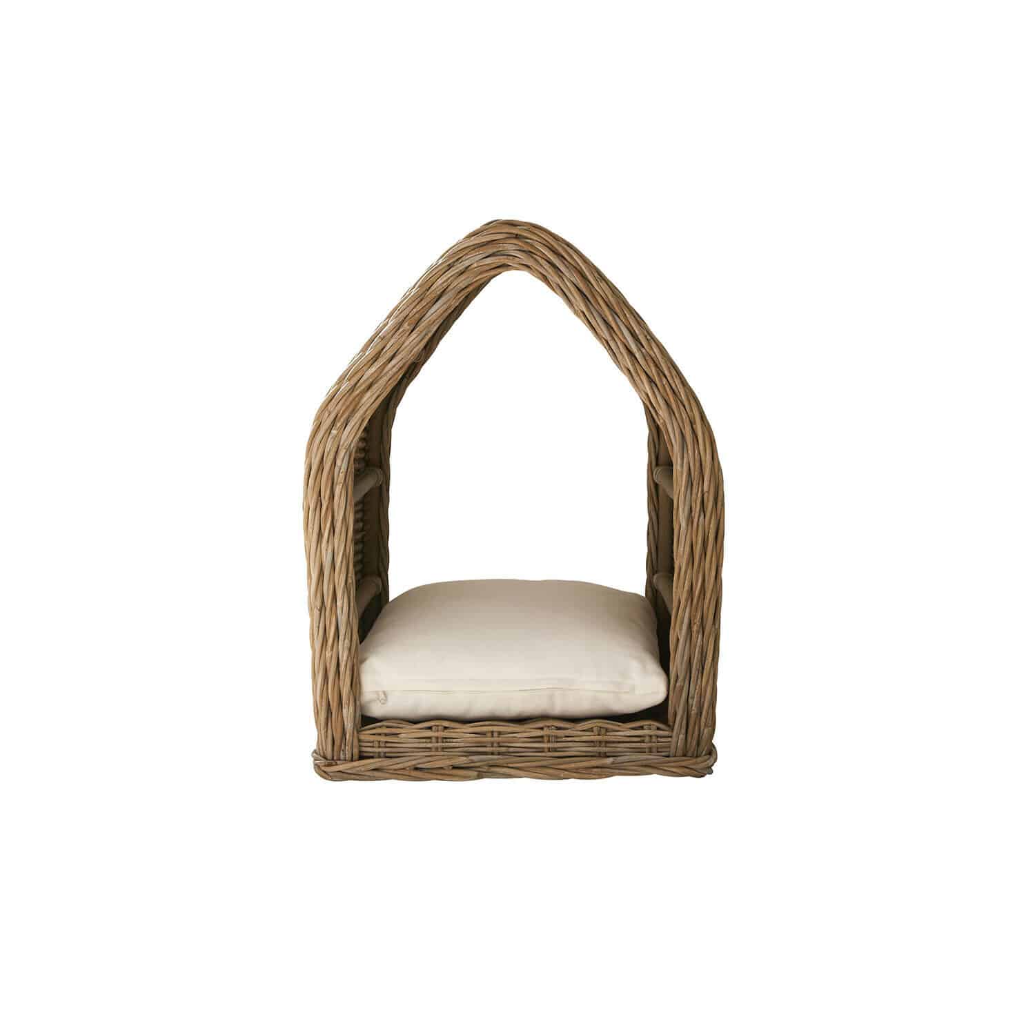 Mand voor huisdieren Muffan Rieten mand in huisvorm met crème kussen voor opberging en interieurdecoratie