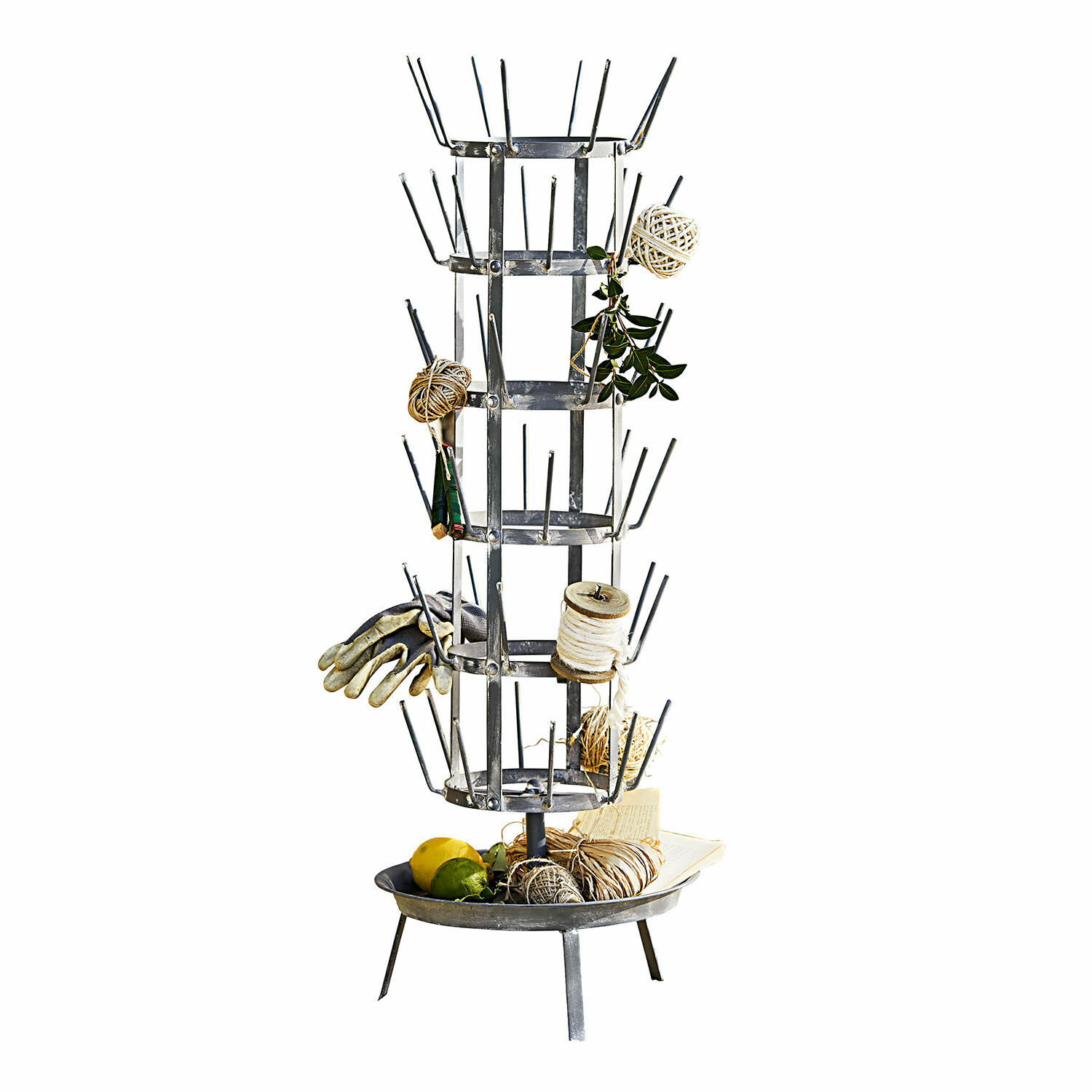 Bloempottenrek Leeston Metalen tuinrek met haken en bak voor tuingereedschap en accessoires