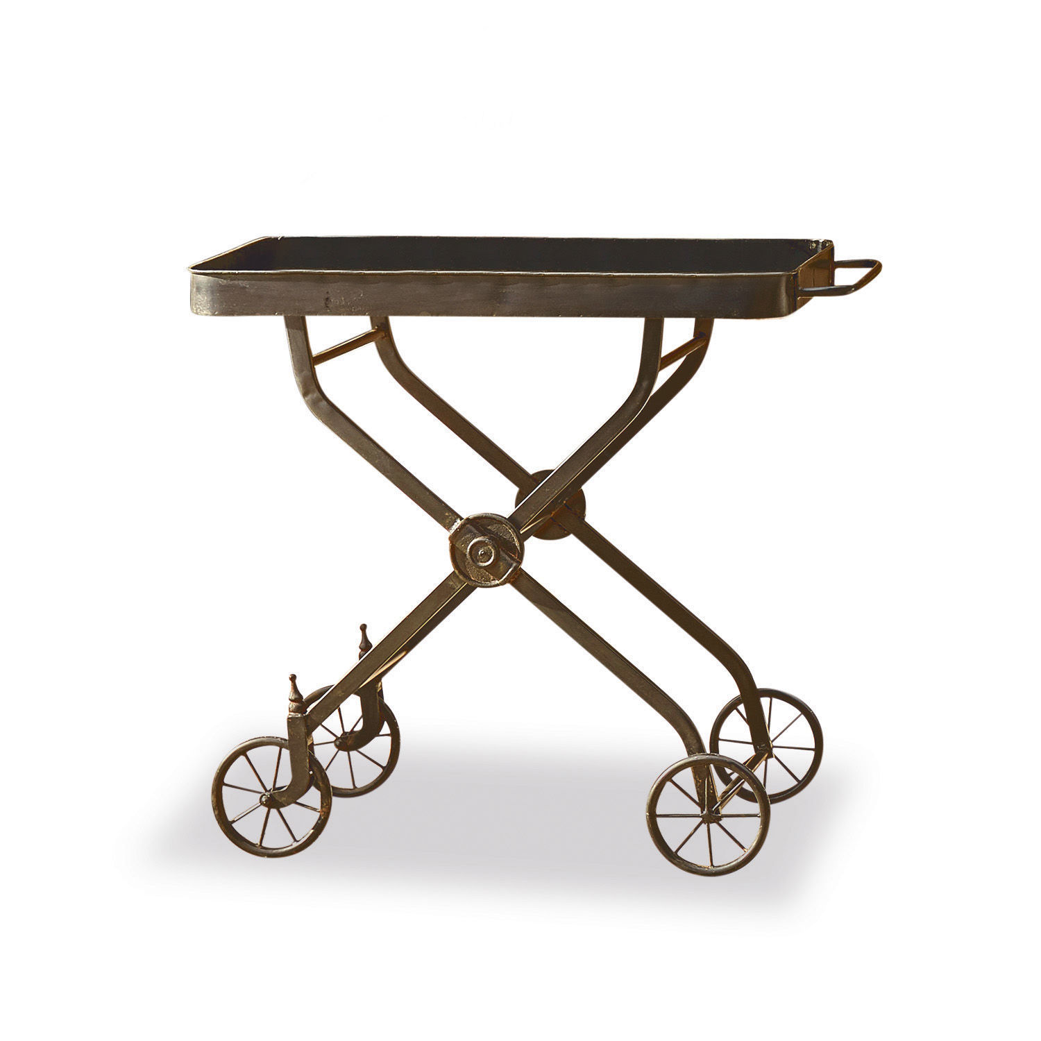 Serveerwagentje Norfolk Metalen dienbladwagen in donkerbruin met wielen, geschikt voor woonkamer en tuin