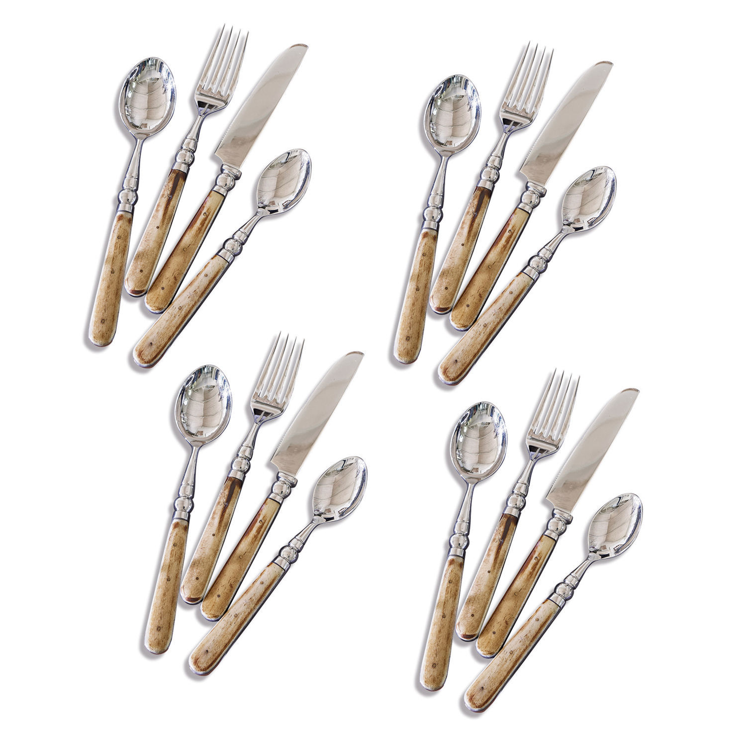zilverkleurig/bruin Bestekset met bruine houten handvatten en zilveren uiteinden, elegante keukenaccessoires