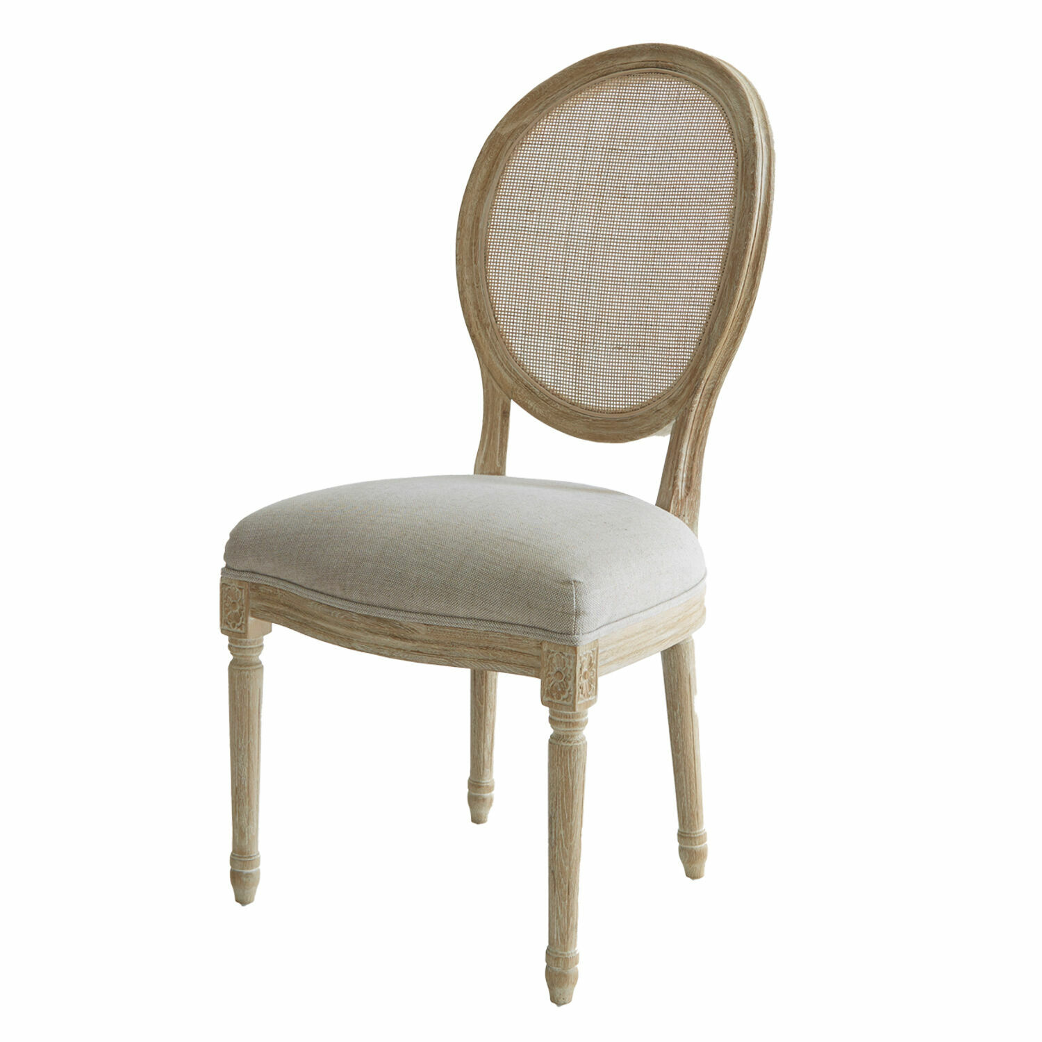 Stoel Danube van hout in antiek beige met gestoffeerde zitting en netrugleuning voor eetkamer