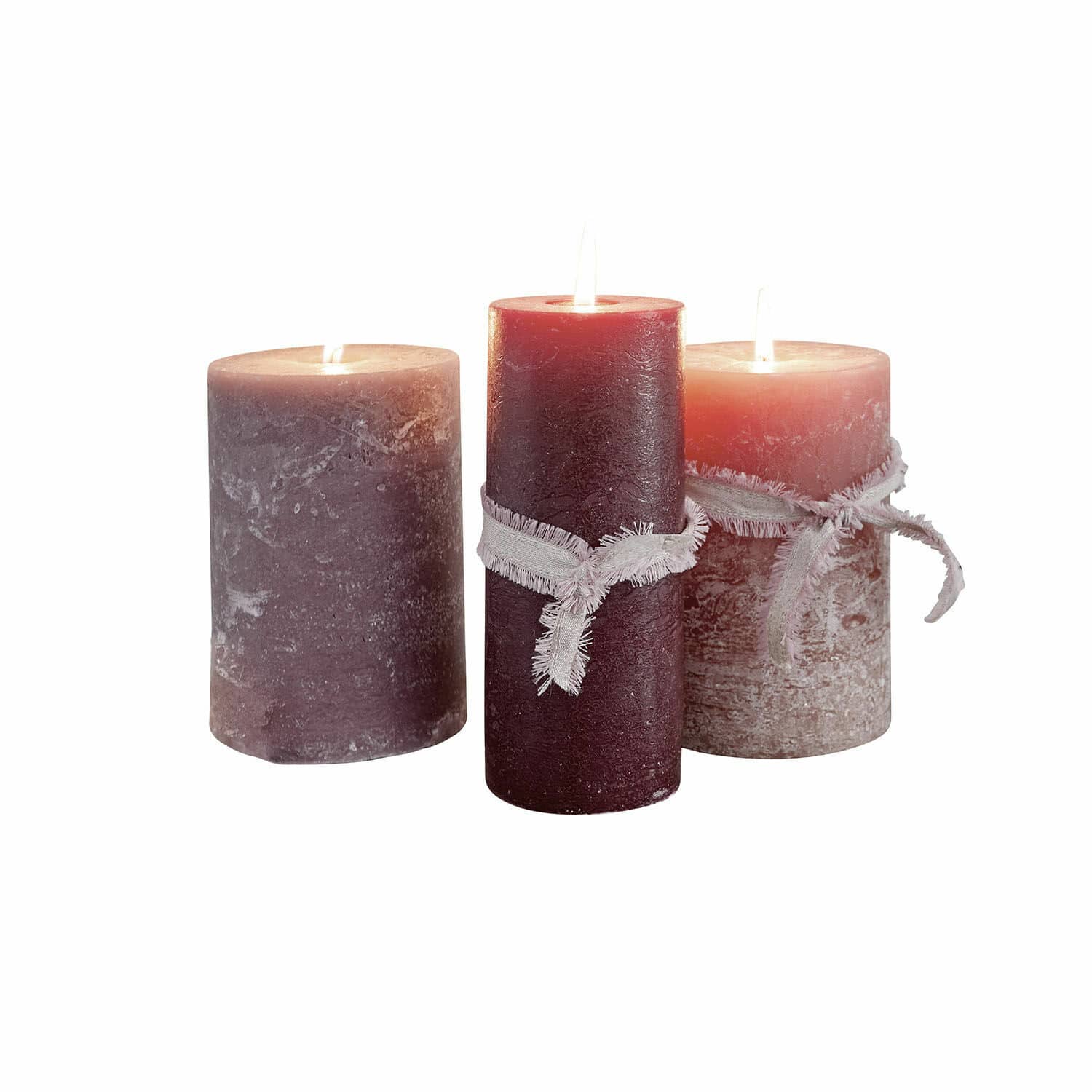 Kaars set van 3 Salis Set van drie rode waskaarsen met decoratieve linten voor sfeervolle inrichting