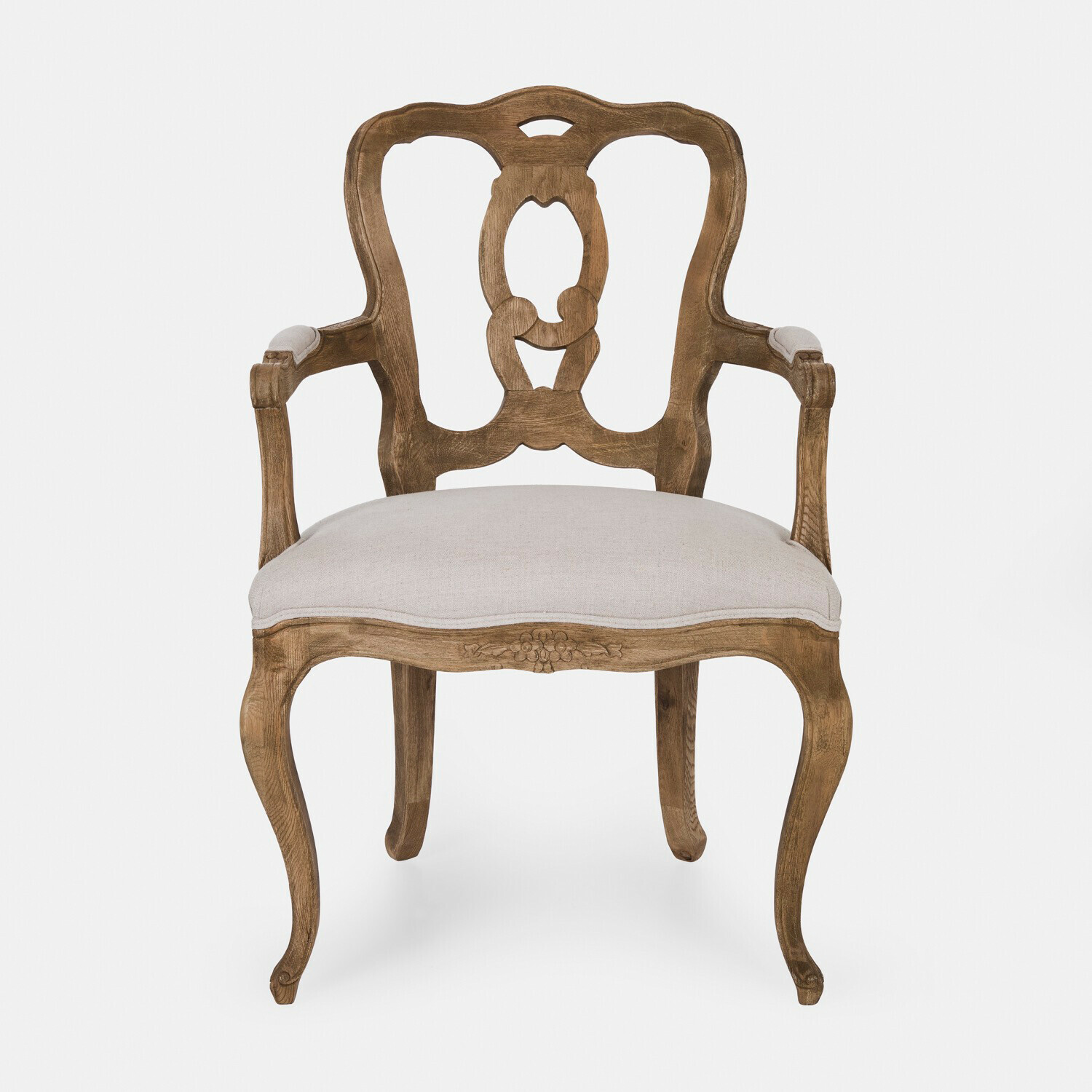 Stoel Ladorée Klassieke stoel van licht hout met beige bekleding, elegante meubel voor woonkamer