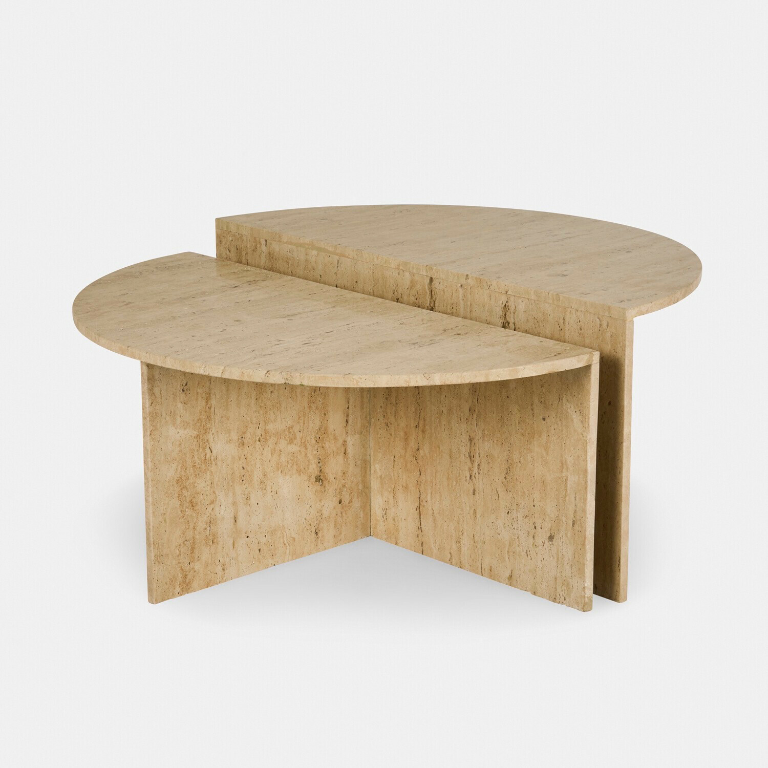 Salontafel Candeloro Moderne salontafel van beige travertijn met halfronde bovenkant, elegant meubel voor woonkamer