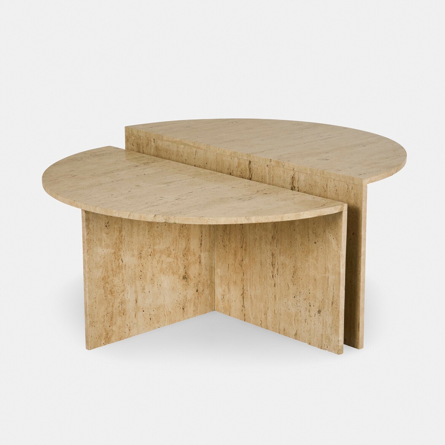 Salontafel Candeloro Moderne salontafel van beige travertijn met halfronde bovenkant, elegant meubel voor woonkamer