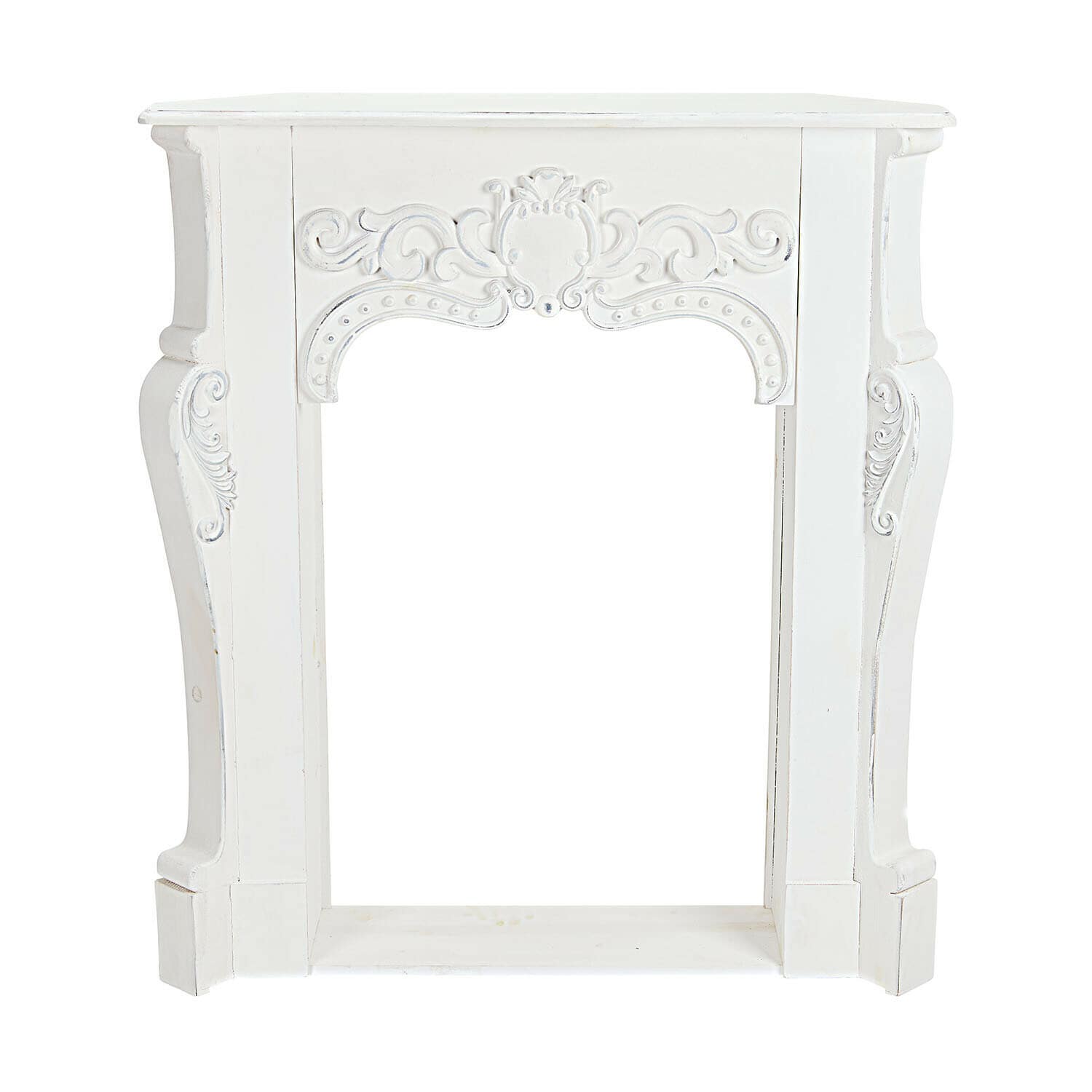 Witte Emporia schoorsteenconsole van hout met decoratieve houtsnijwerk voor stijlvolle inrichting