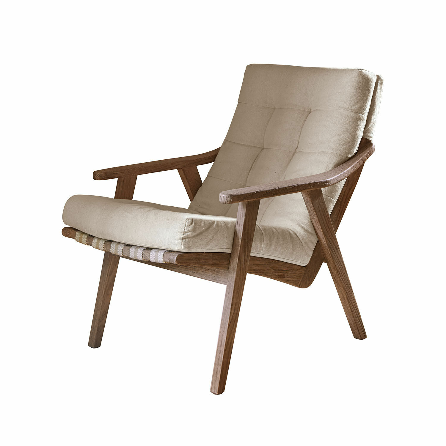 Fauteuil Rothwick Comfortabele stoel met houten frame en beige gewatteerd kussen, geschikt voor woonkamer