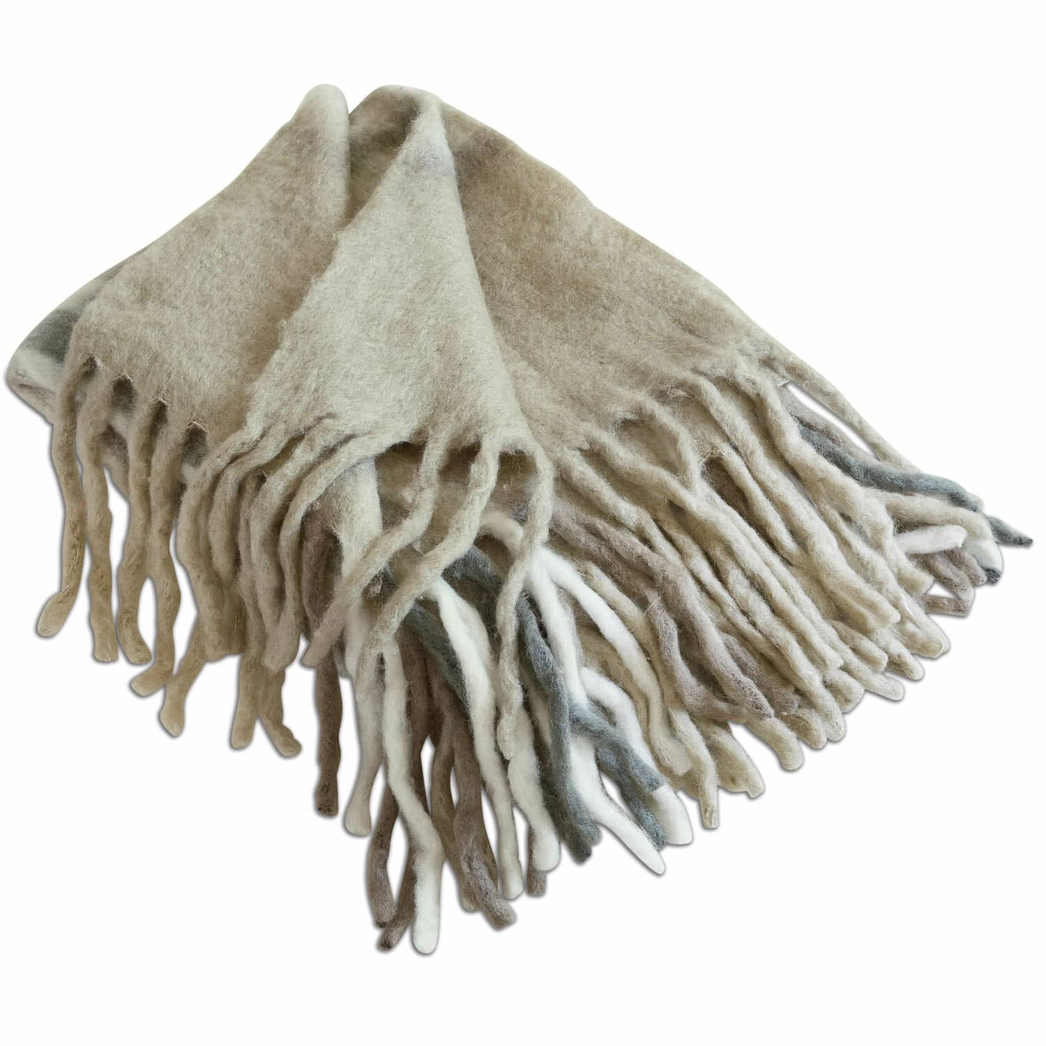 Plaid Klinas Zachte beige plaid van wolmix met franjes, ideaal voor koude dagen, decoratief deken