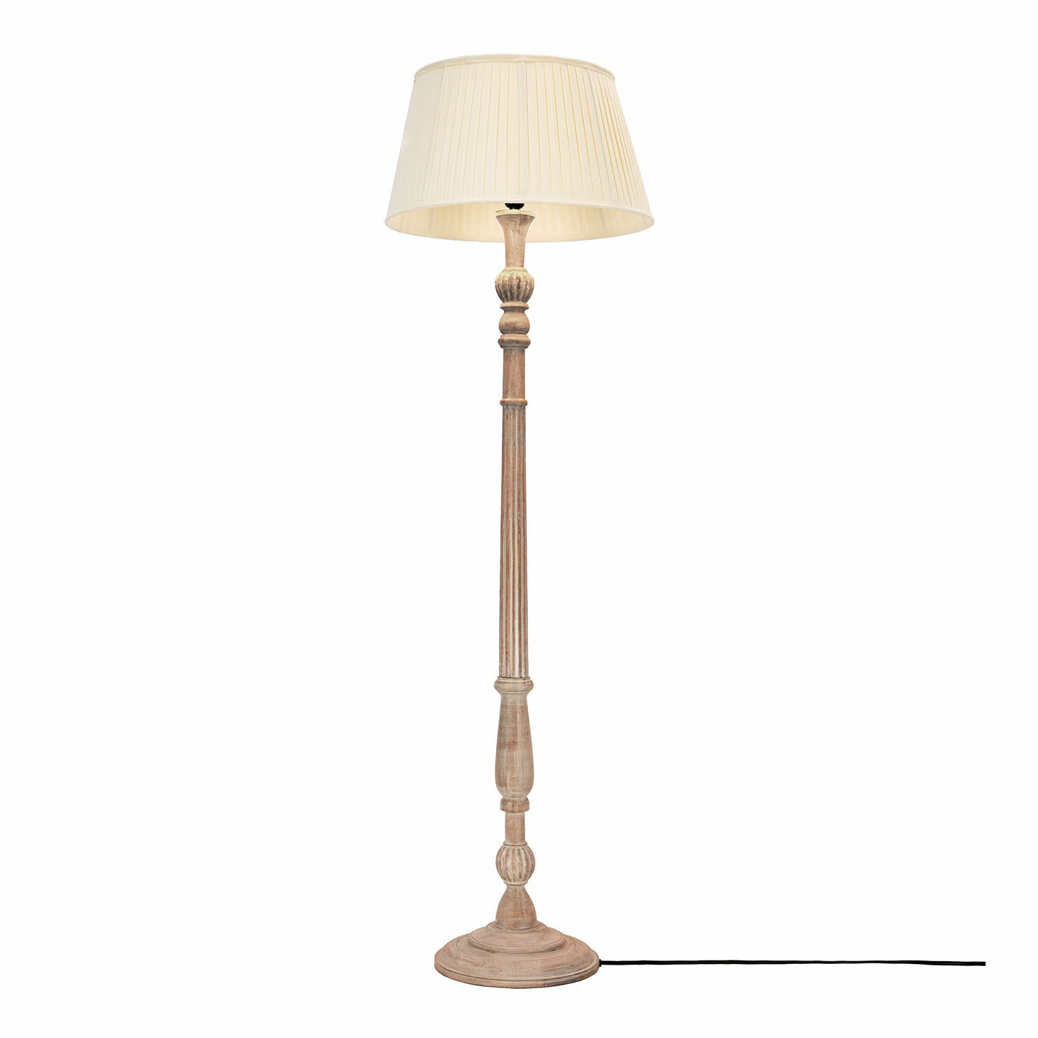 Staande lamp Morten Staande lamp met houten voet en crèmekleurige kap, klassiek ontwerp voor woonkamer