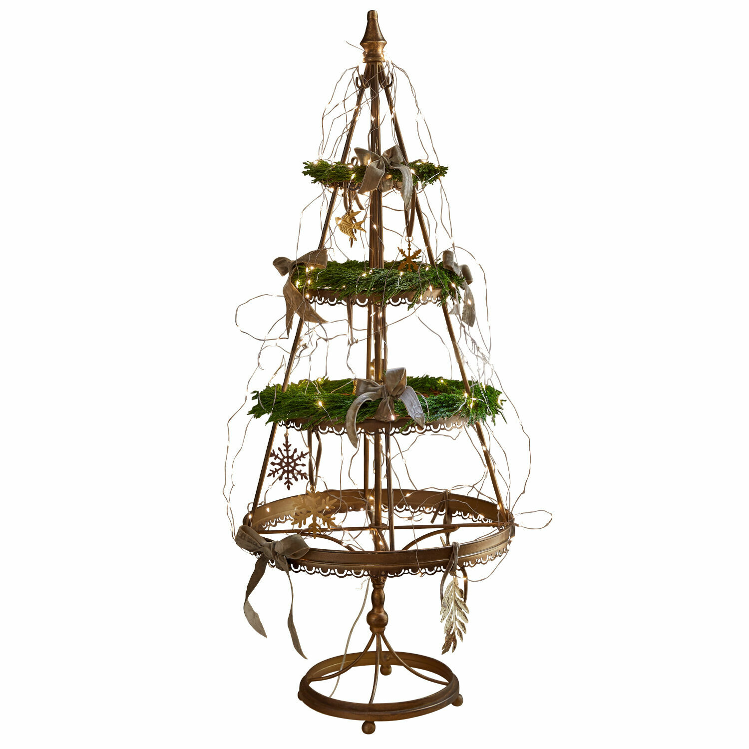 Sierboom Yolivine Metalen kerstdecoratie in boomvorm met groene kransen en LED-lichtjes