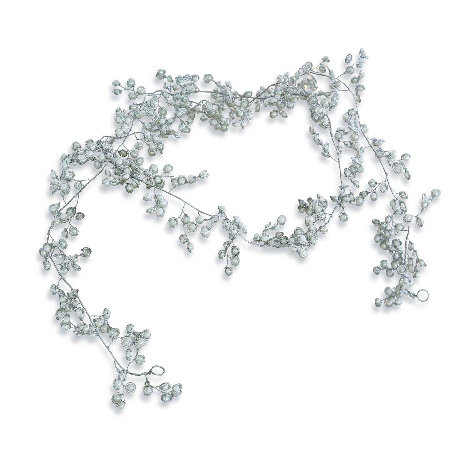 Guirlande Kimi Fijne zilverkleurige decoratieve ketting met witte parels voor stijlvolle interieurdecoratie
