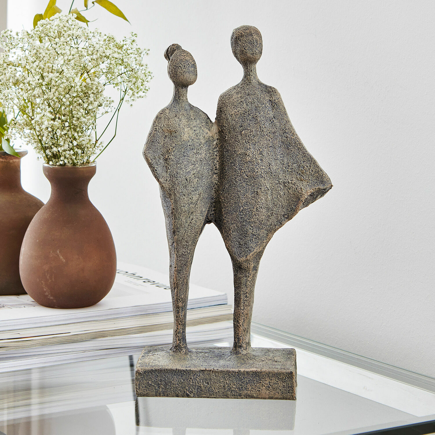 Sculptuur Teslin Decoratief bronzen beeld van twee staande figuren op een rechthoekige voet