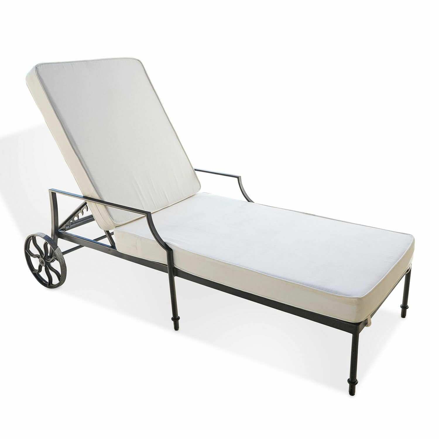 Lounger Vienne Tuinligstoel met metalen frame en wit kussen, perfect om buiten te ontspannen