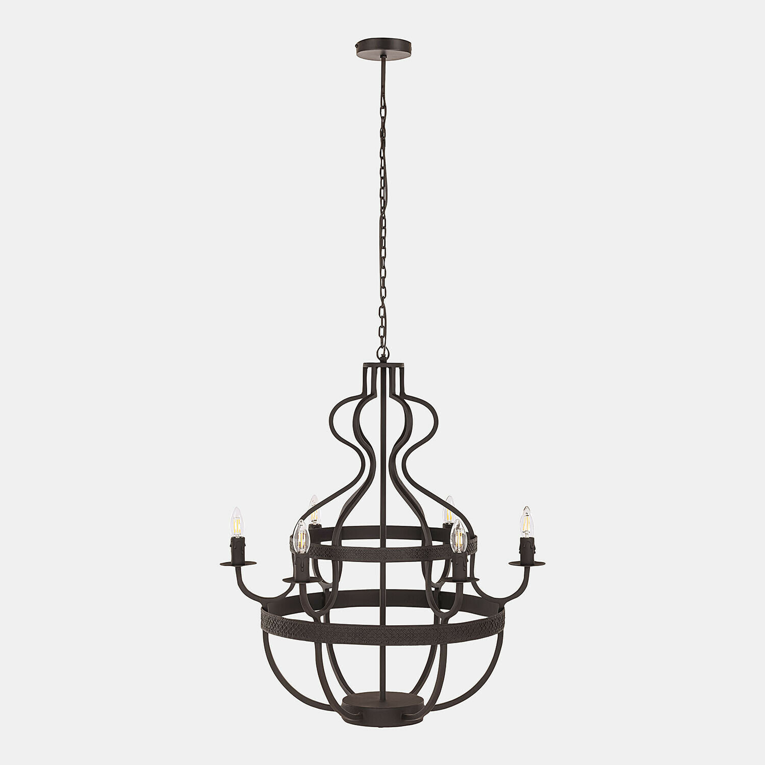 Kroonluchter Haldrin Zwarte metalen hanglamp met zes lampen, industrieel design, woonkamerverlichting