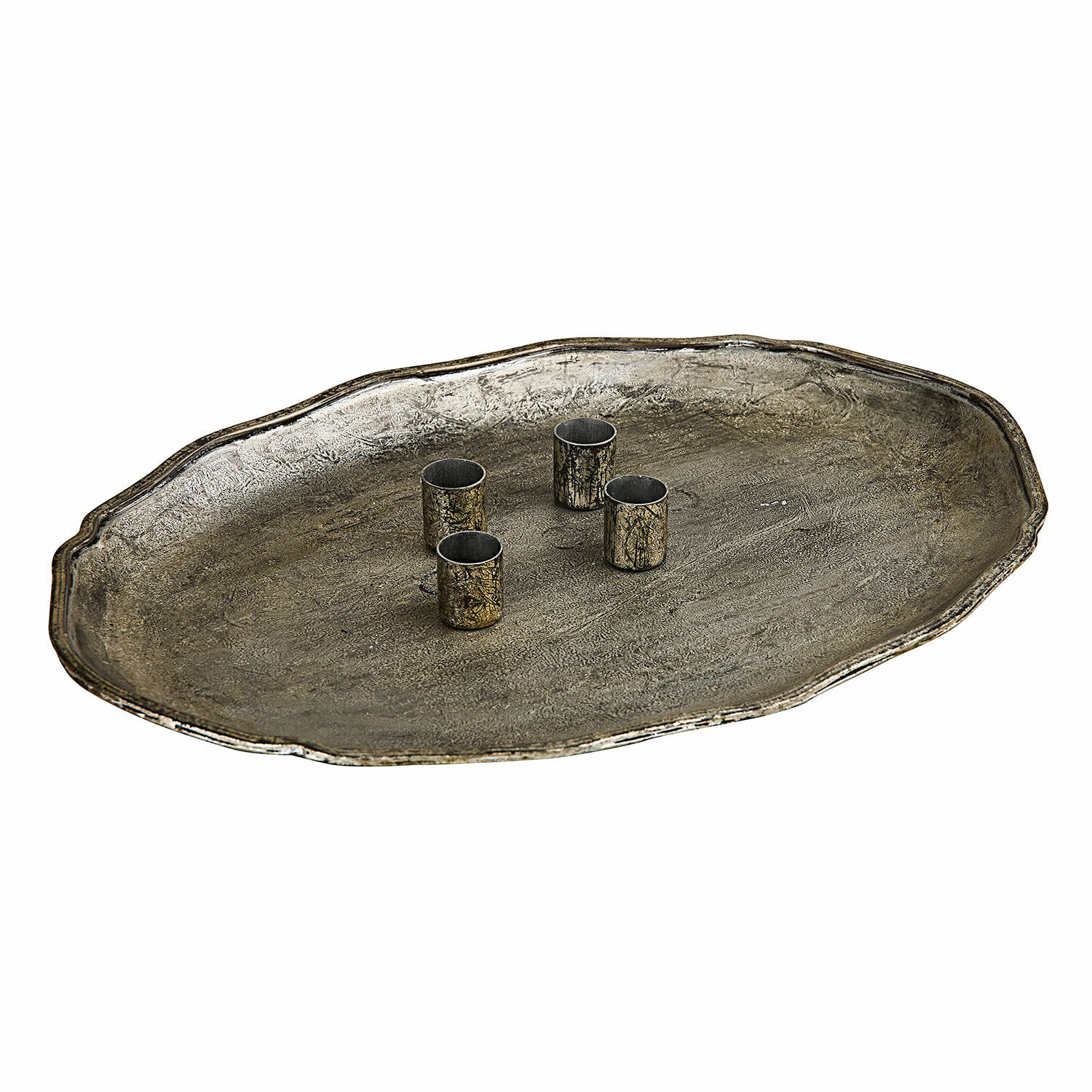 Kaarsenplateau Noirelle Antiek ogend metalen dienblad in oudgoud met vier kaarshouders, decoratief woonaccessoire