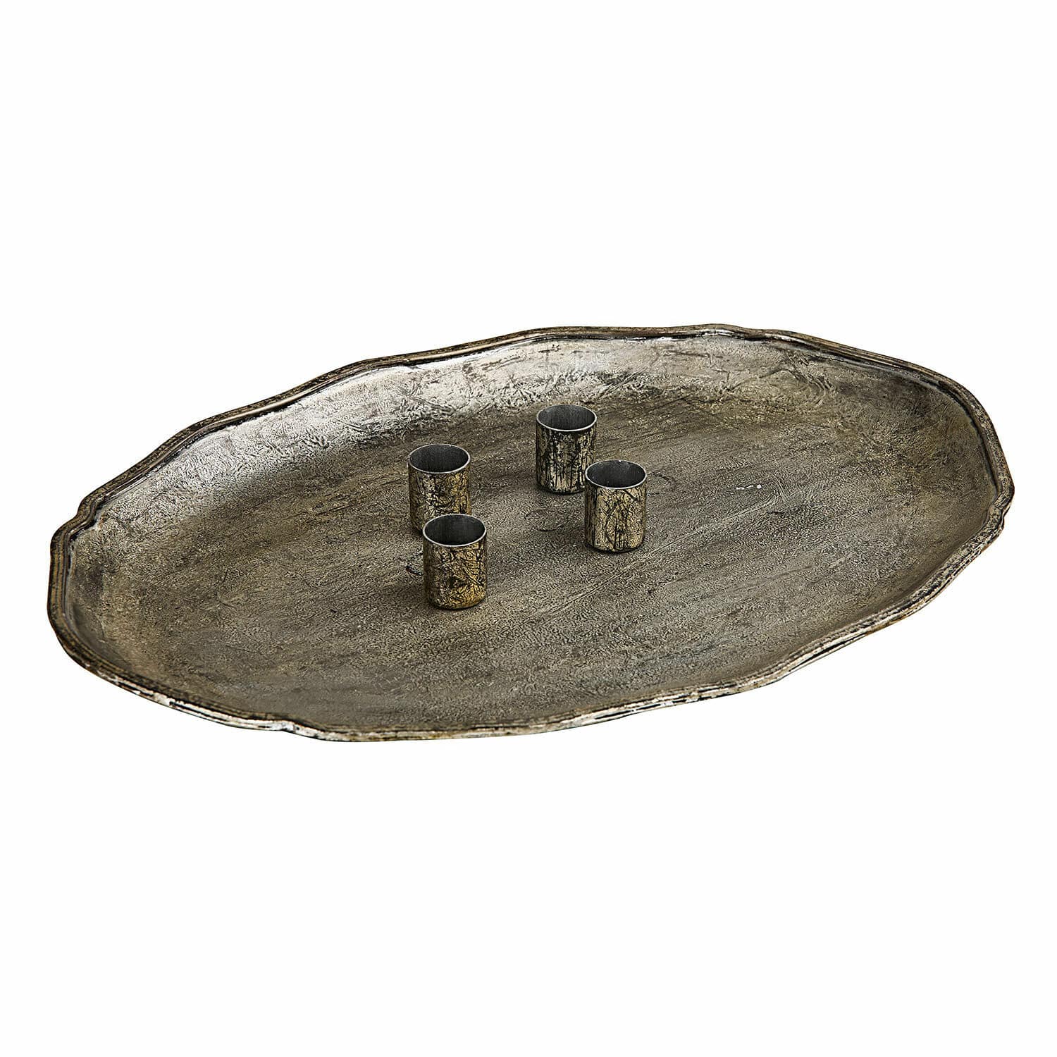 Kaarsenplateau Noirelle Antiek ogend metalen dienblad in oudgoud met vier kaarshouders, decoratief woonaccessoire