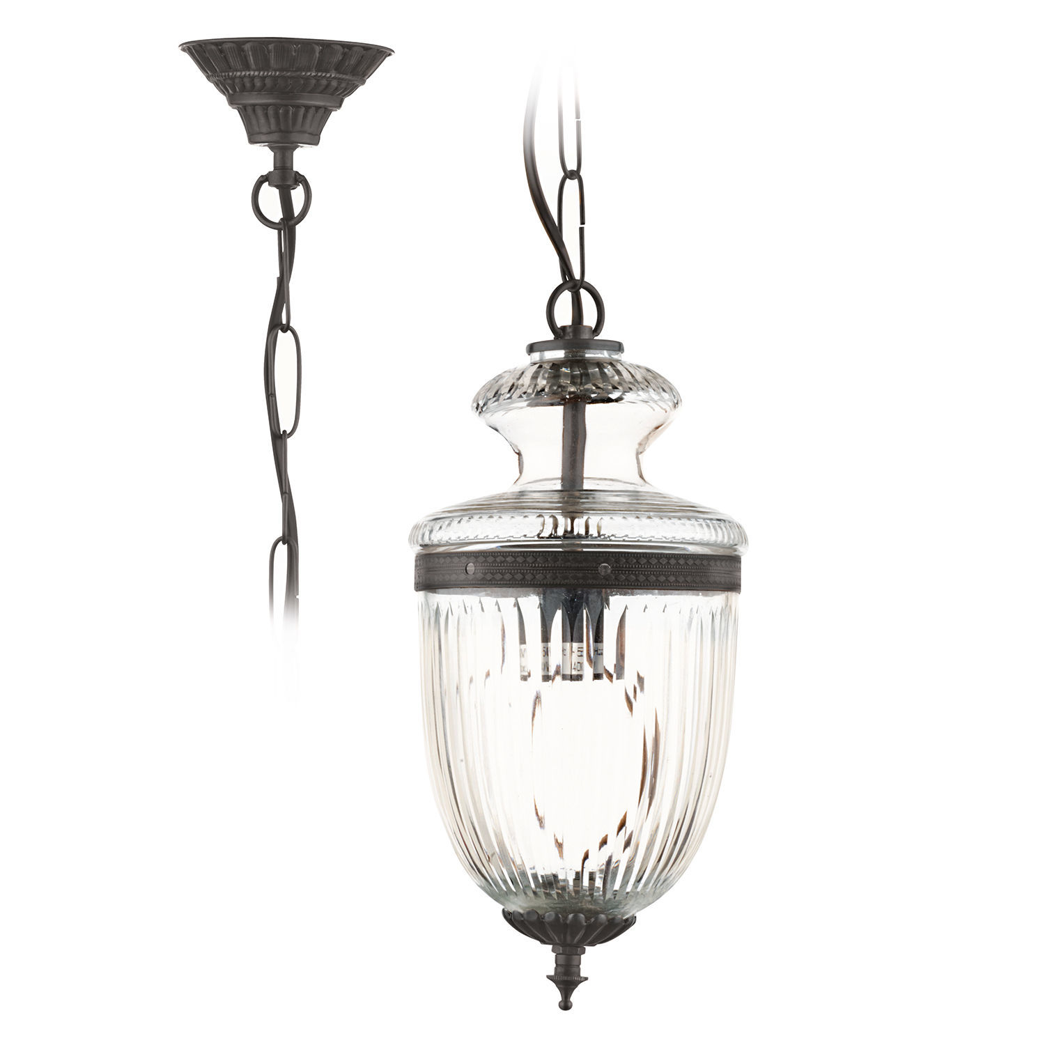 Hanglamp Marcel Glazen hanglamp met zwarte metalen elementen, decoratieve plafondlamp in vintage stijl